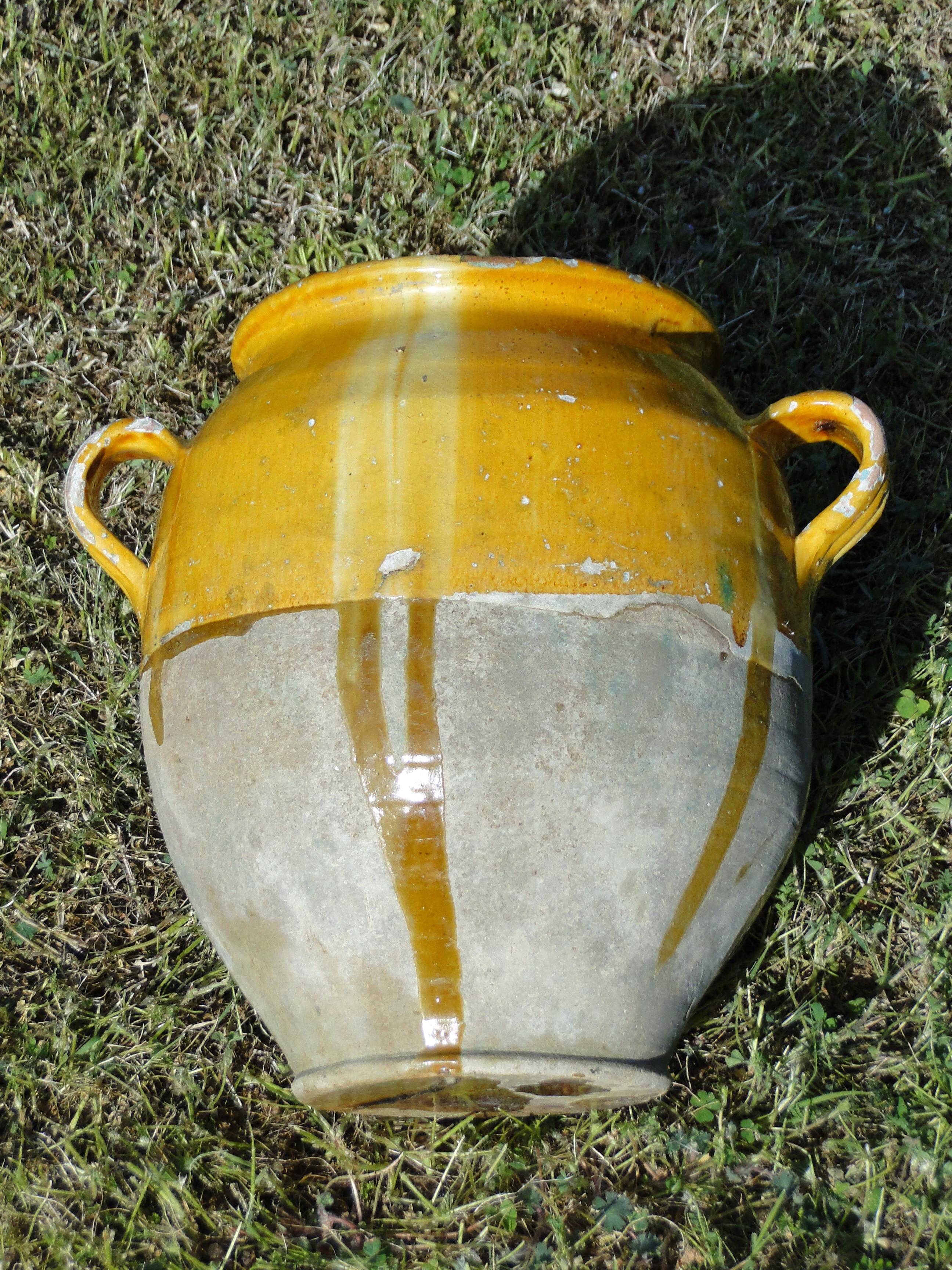 Glazed Xxl French Antique Confit Redware Faience Yellowware Art Pottery Pot