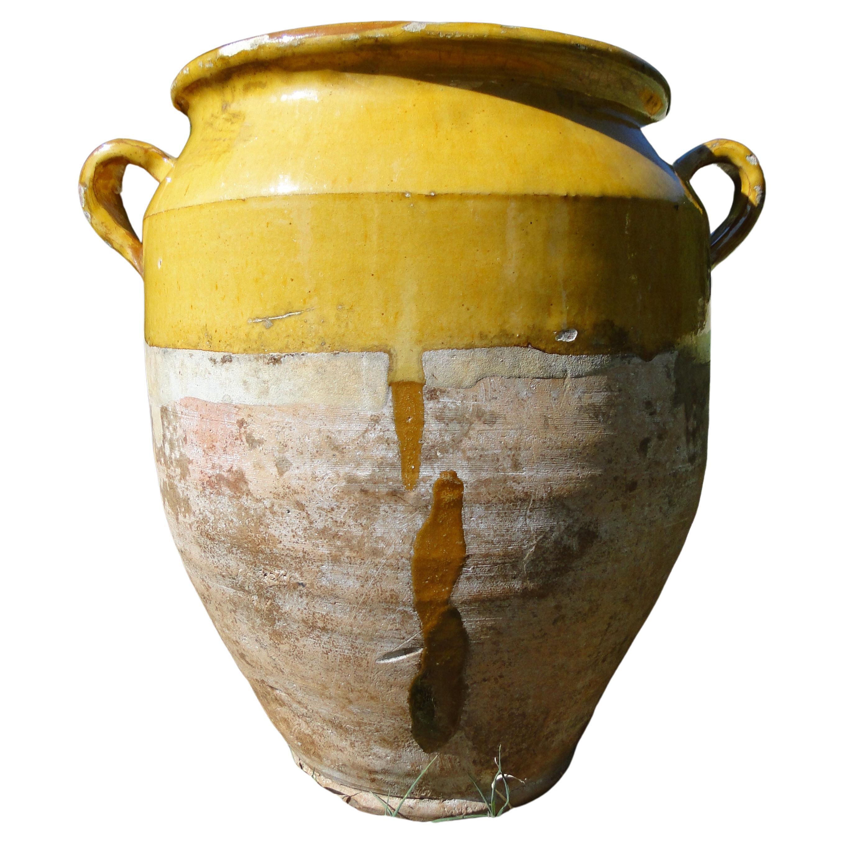 XXL French Antique Confit Redware Faience Yellowware Art Pottery Pot