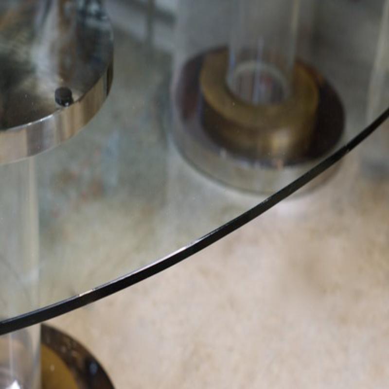 Laiton Table de conférence XXL en verre, laiton et acrylique par Romeo Rega, Italie, années 1970 en vente