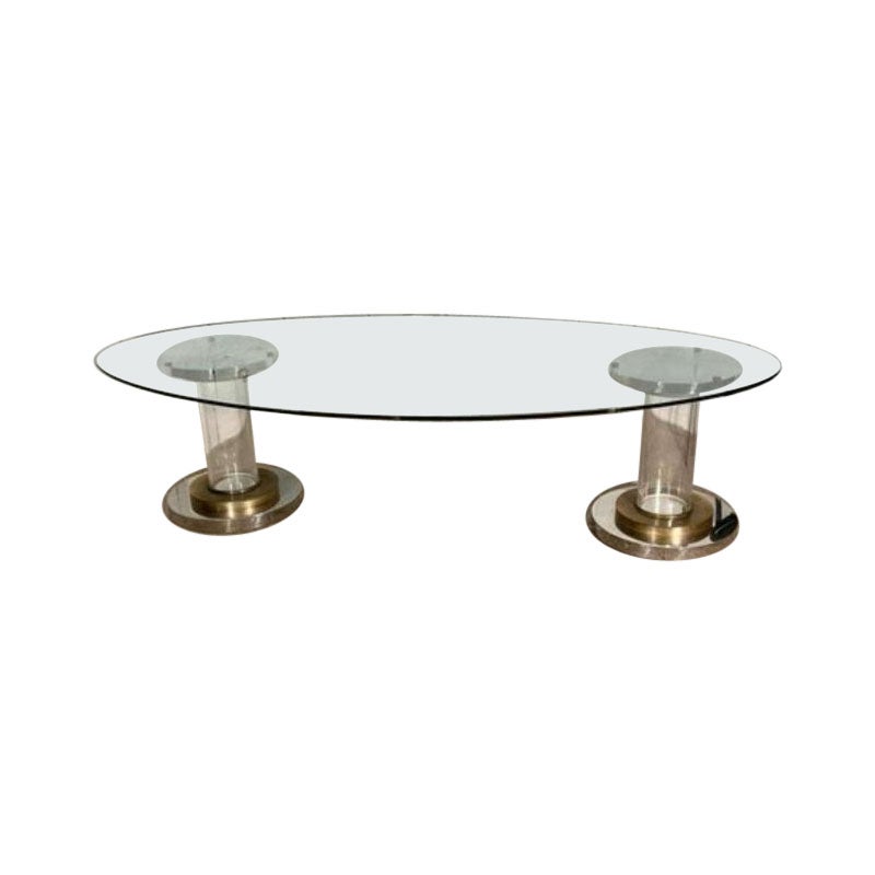 Table de conférence XXL en verre, laiton et acrylique par Romeo Rega, Italie, années 1970 en vente