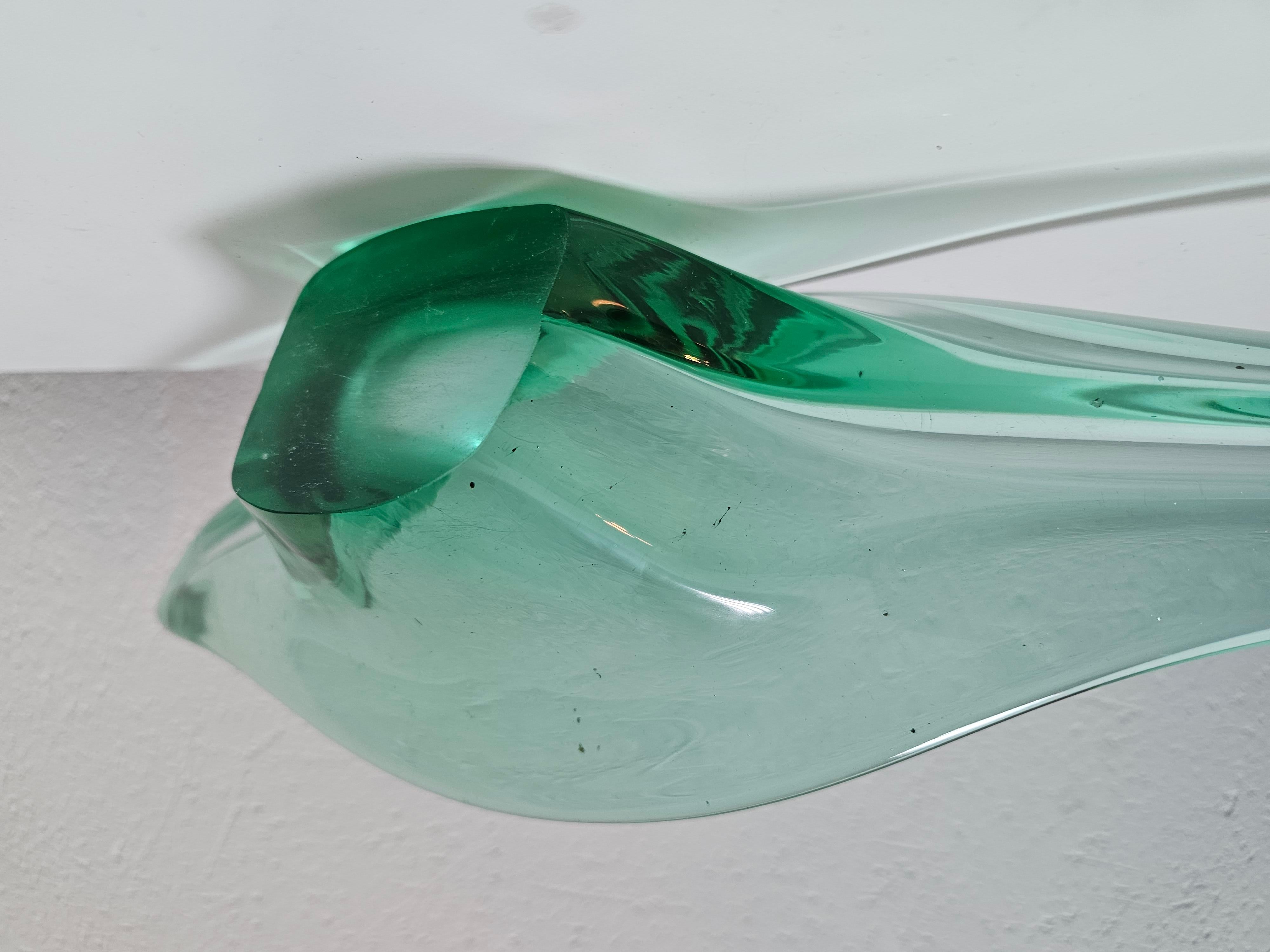 Late 20th Century XXL Green Murano Glass Bowl shaped as Gondola, Italy 1970s For Sale