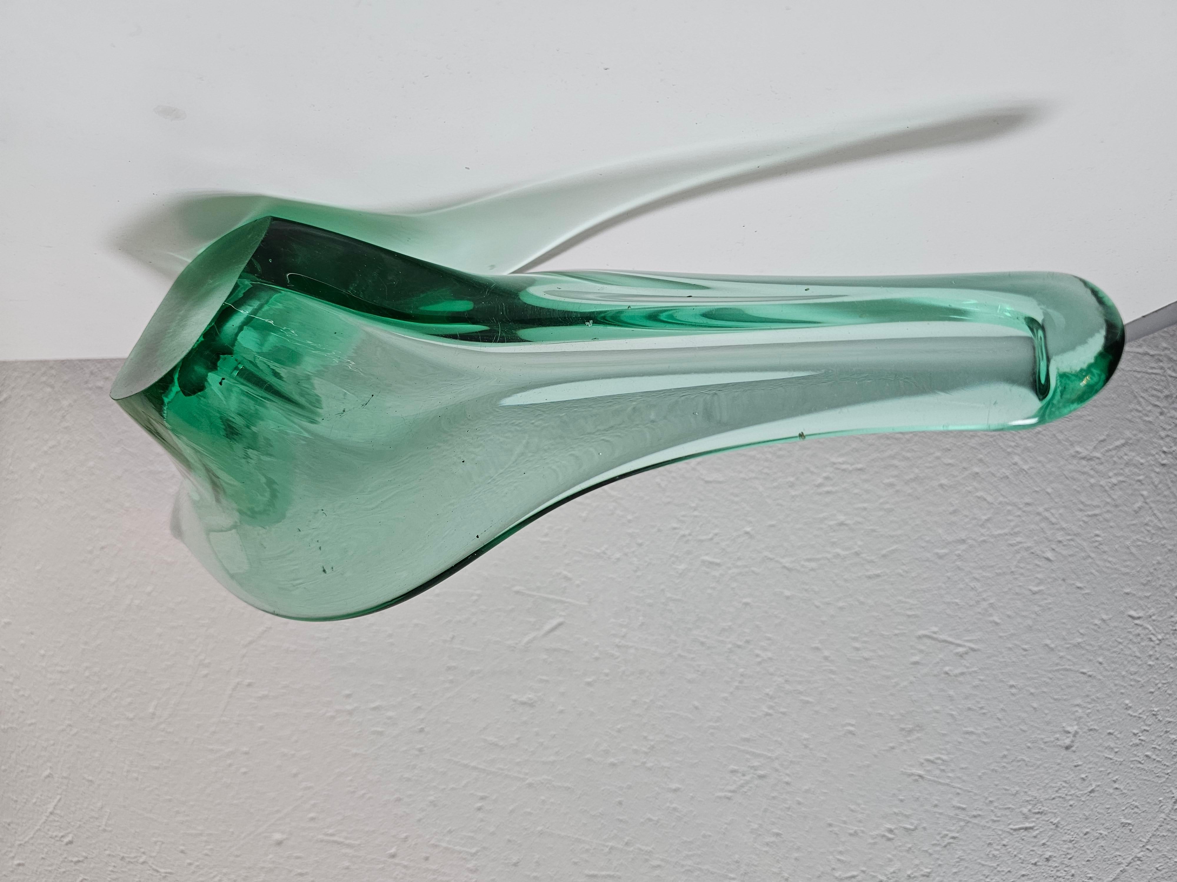 Late 20th Century XXL Green Murano Glass Bowl shaped as Gondola, Italy 1970s For Sale