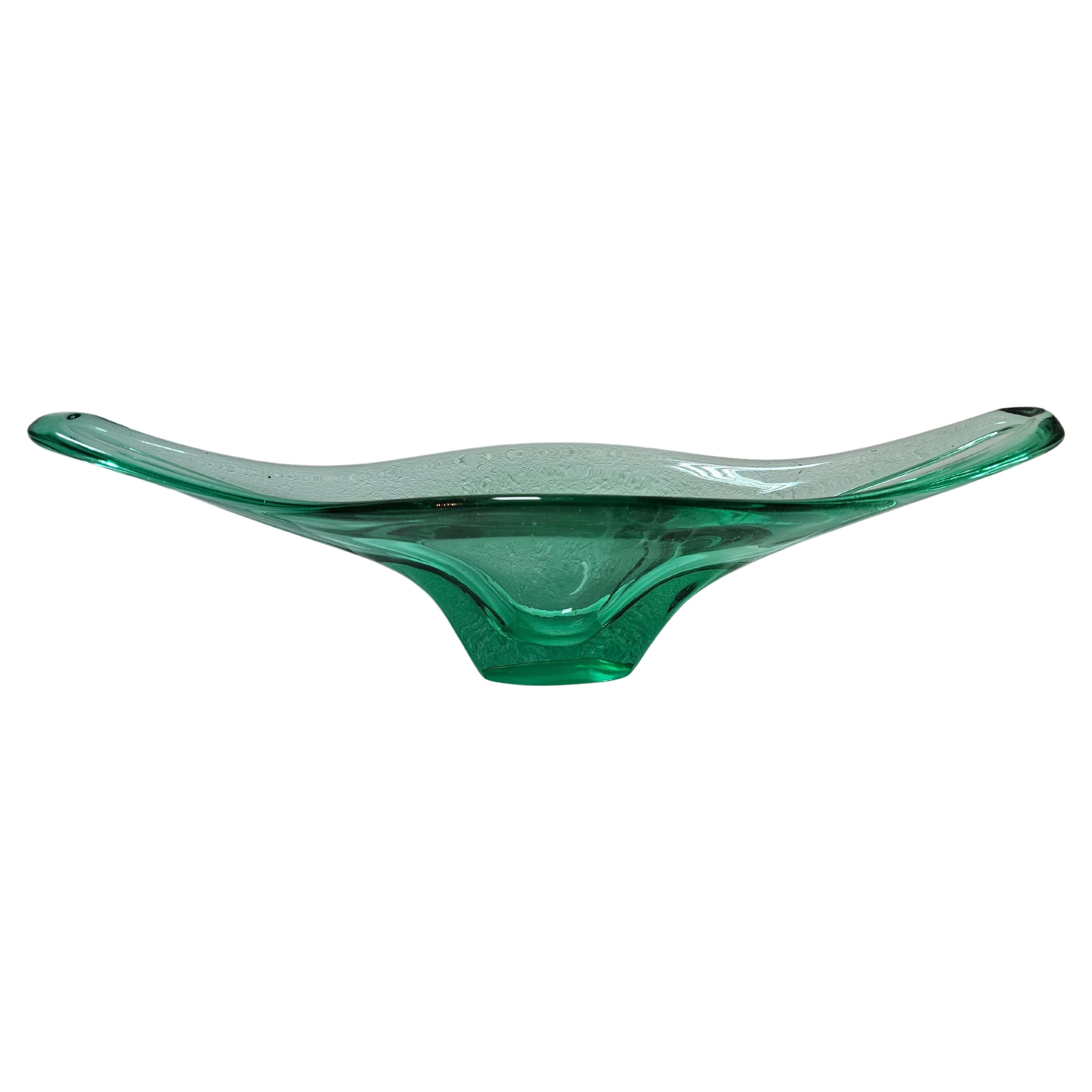 XXL Green Murano Glass Bowl shaped as Gondola, Italy 1970s