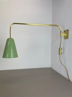 XXL Green Stilnovo Style Adjustable Counter Weight Brass Wall Light Italy, 1960s