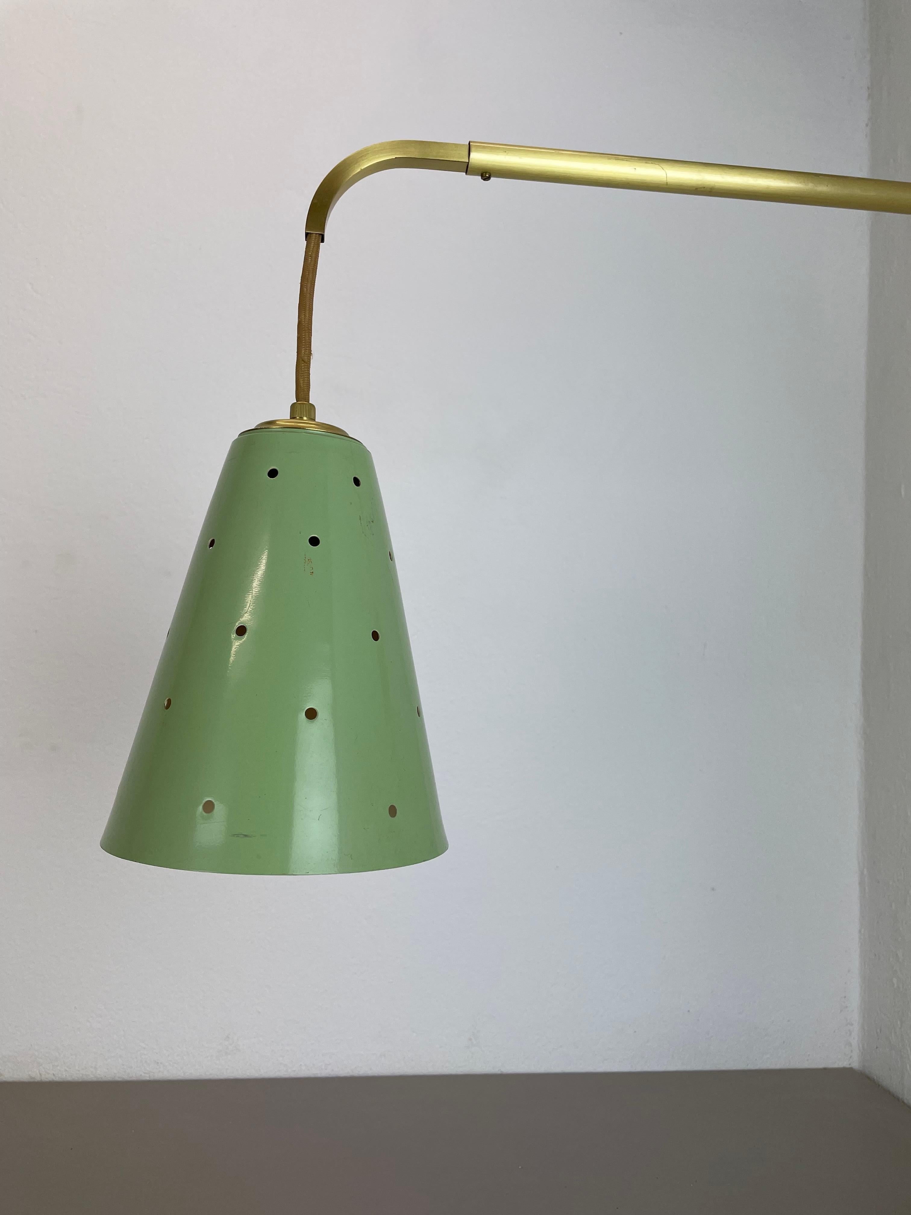 Metal XXL Green Stilnovo Style Adjustable Counter Weight Brass Wall Light Italy, 1960s For Sale
