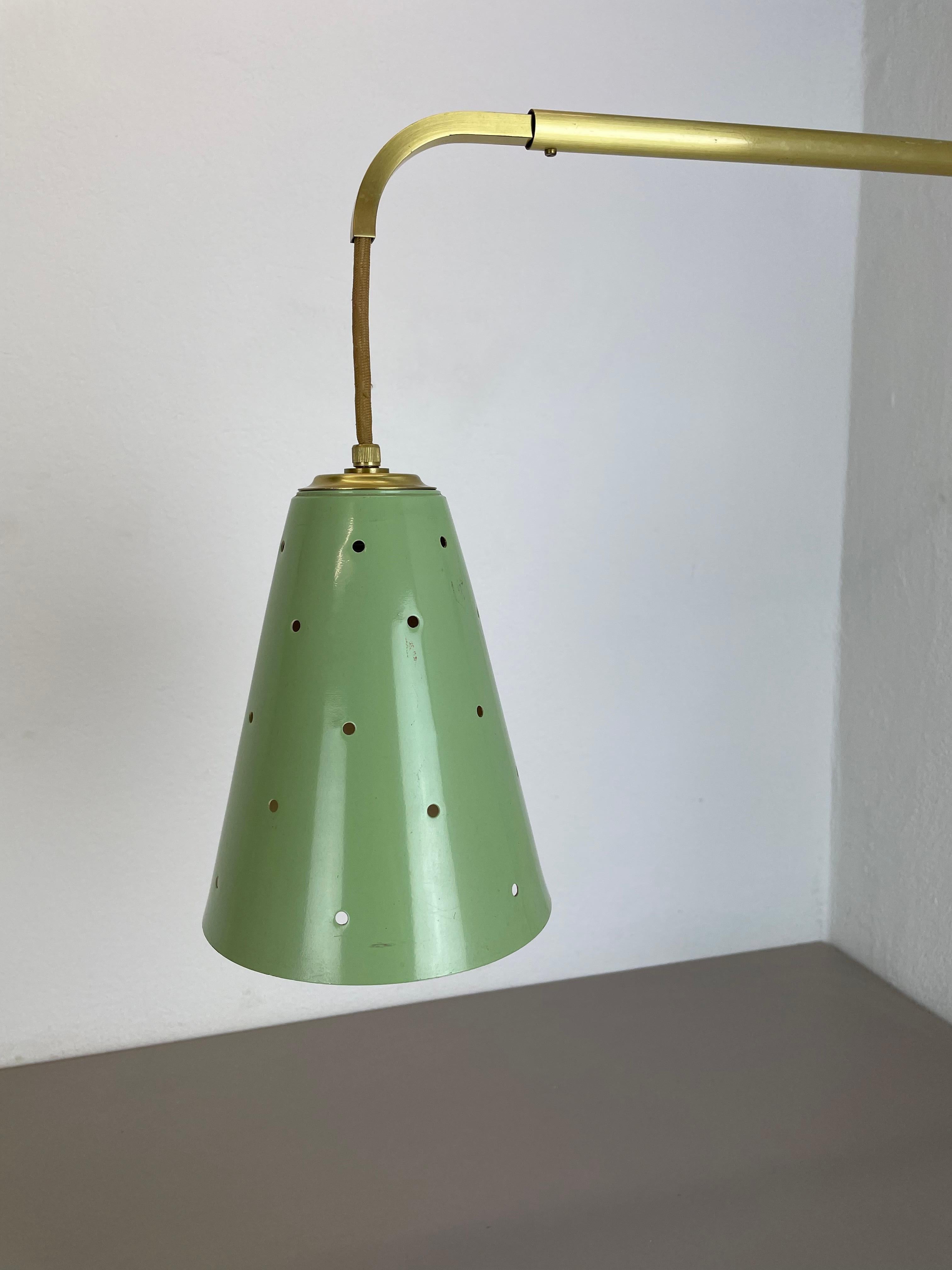 XXL Green Stilnovo Style Adjustable Counter Weight Brass Wall Light Italy, 1960s For Sale 2