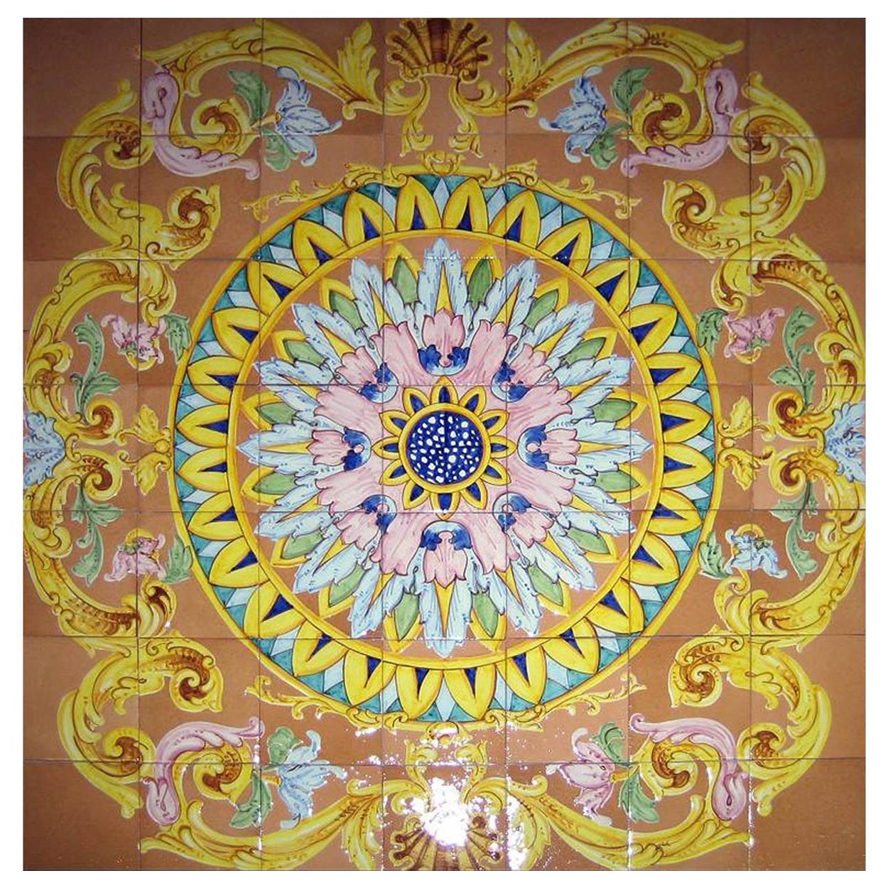 XXL Handmade Neapolitan Majolica Tile Panel, Italy