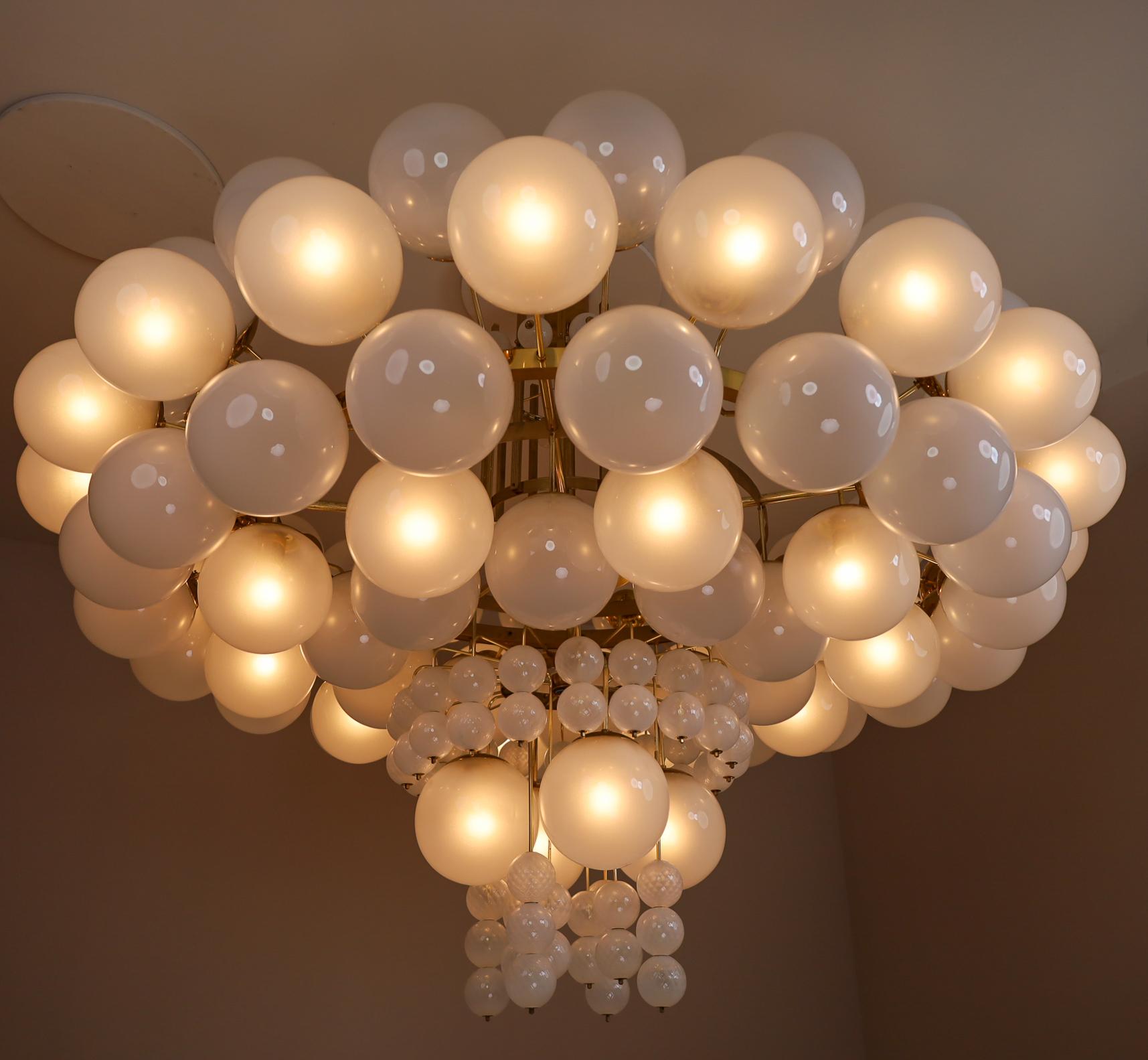XXL Hotel Chandelier with Brass Fixture and Hand-Blowed Frosted Glass Globes 1