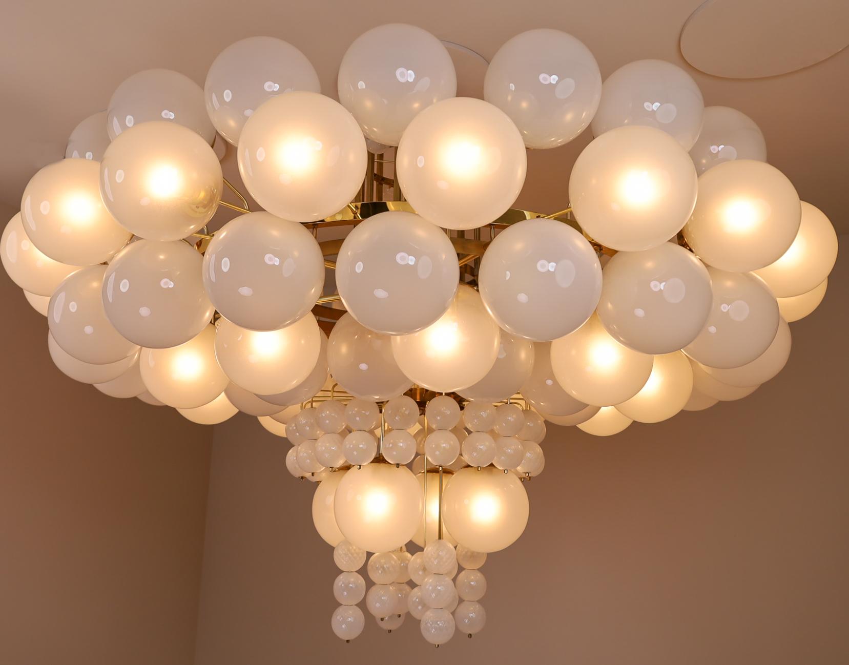 XXL Hotel Chandelier with Brass Fixture and Hand-Blowed Frosted Glass Globes 2