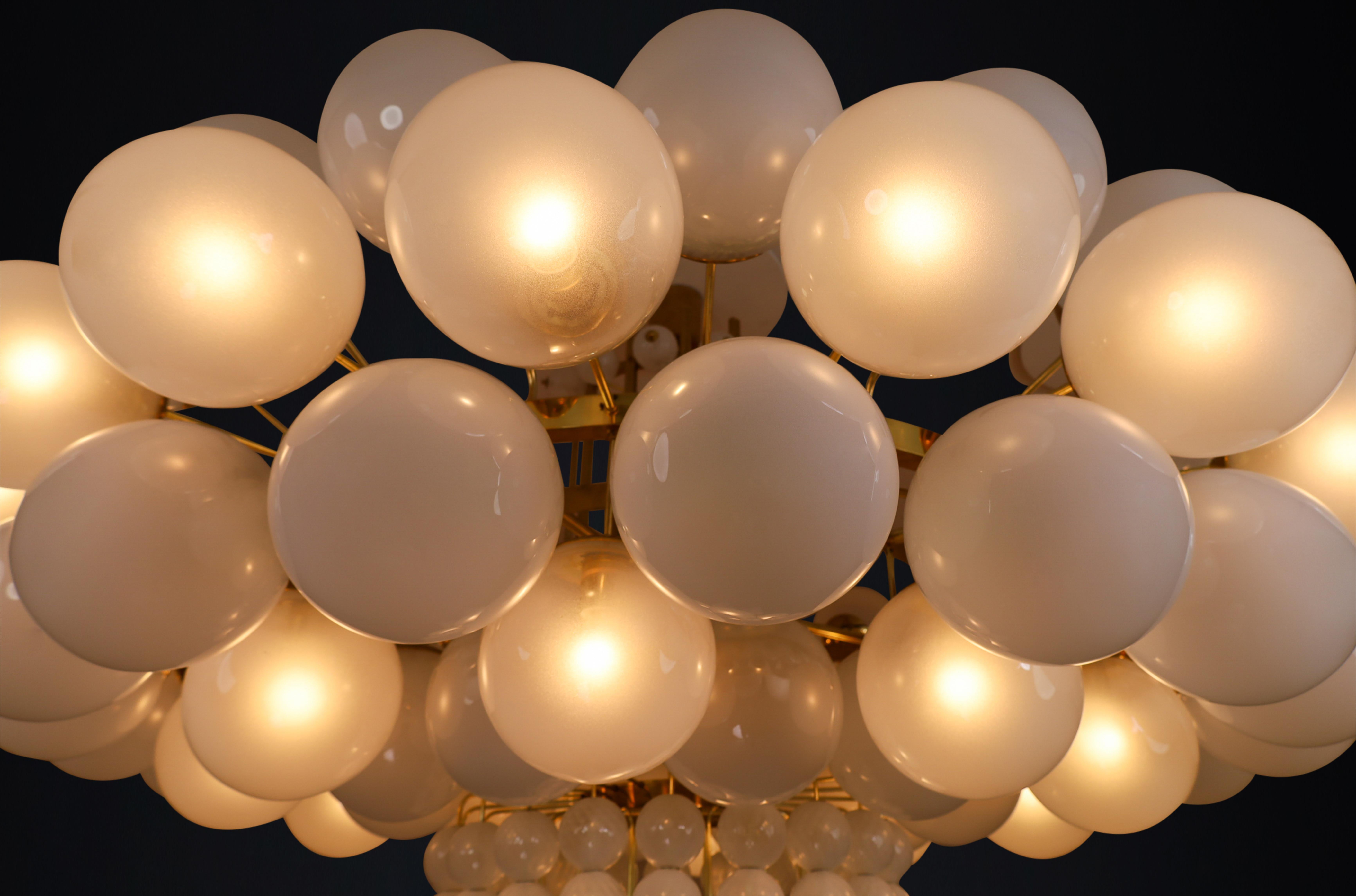 XXL Hotel Chandelier with Brass Fixture and Hand-Blowed Frosted Glass Globes For Sale 3
