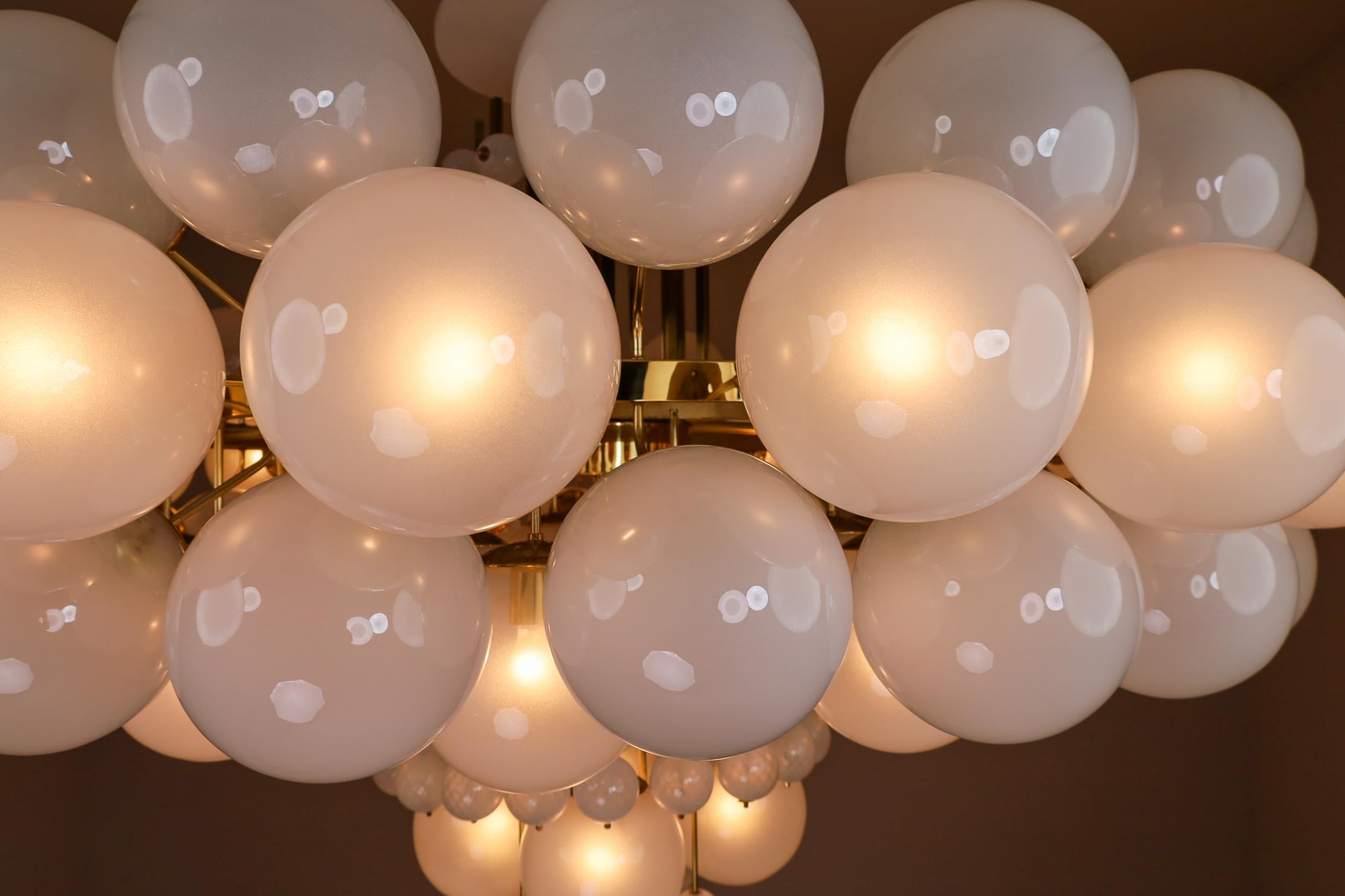XXL Hotel Chandelier with Brass Fixture and Hand-Blowed Frosted Glass Globes 3