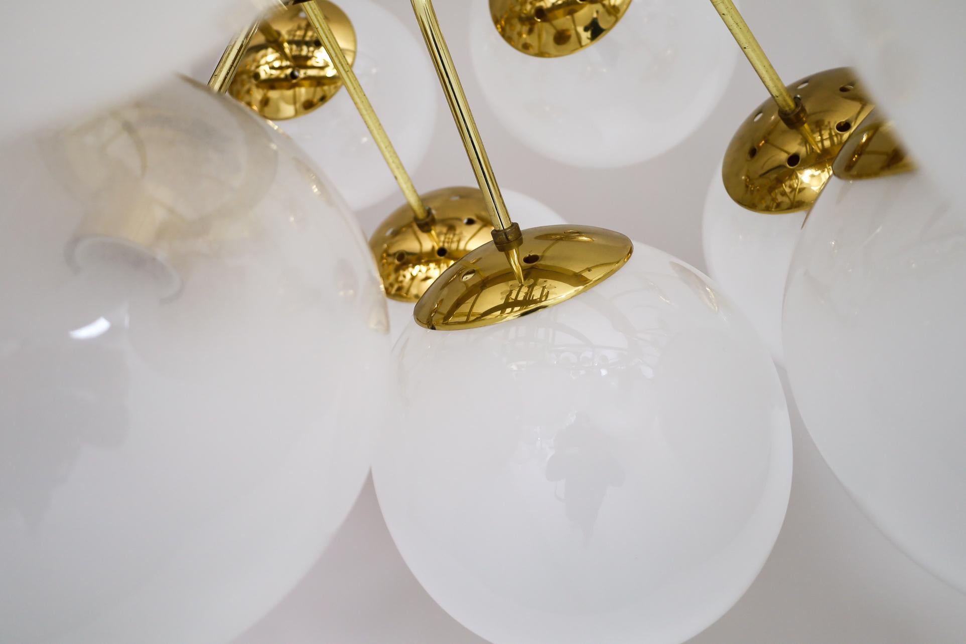 XXL Hotel Chandelier with Brass Fixture and Hand-Blowed Frosted Glass Globes 4