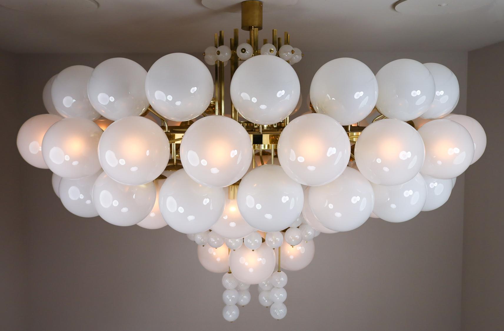 XXL Hotel Chandelier with Brass Fixture and Hand-Blowed Frosted Glass Globes 5