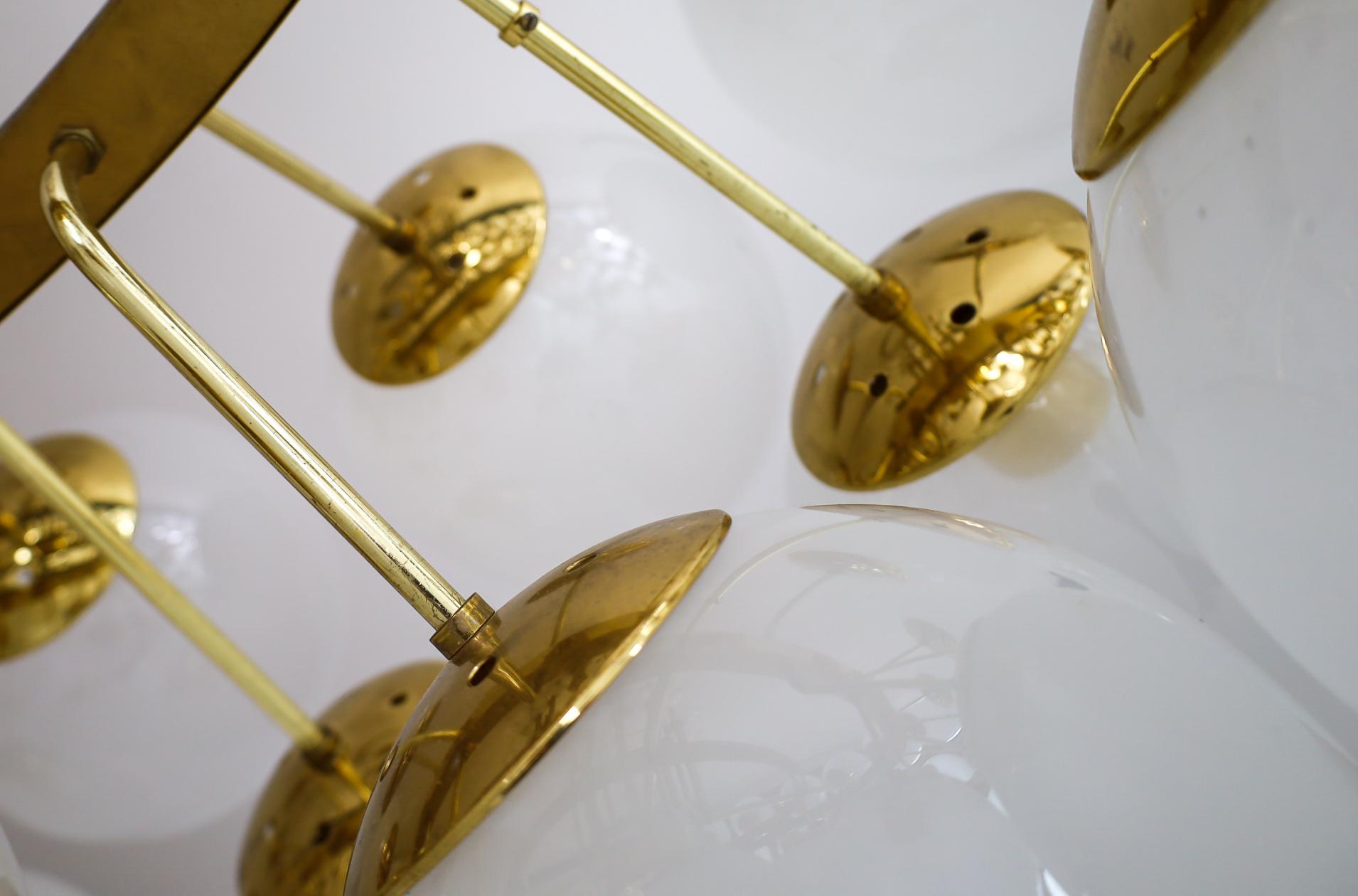 XXL Hotel Chandelier with Brass Fixture and Hand-Blowed Frosted Glass Globes 6