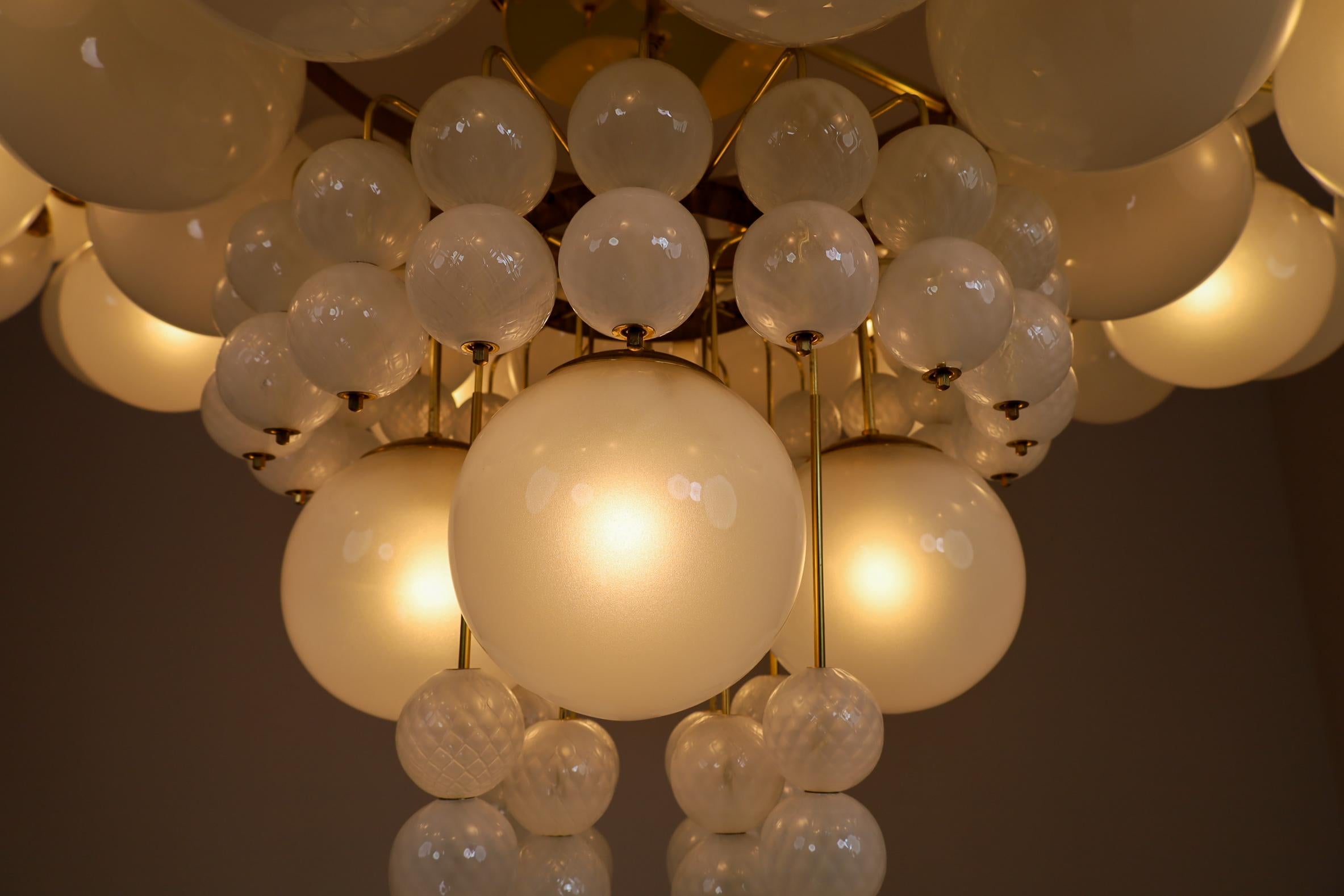 XXL Hotel Chandelier with Brass Fixture and Hand-Blowed Frosted Glass Globes 7