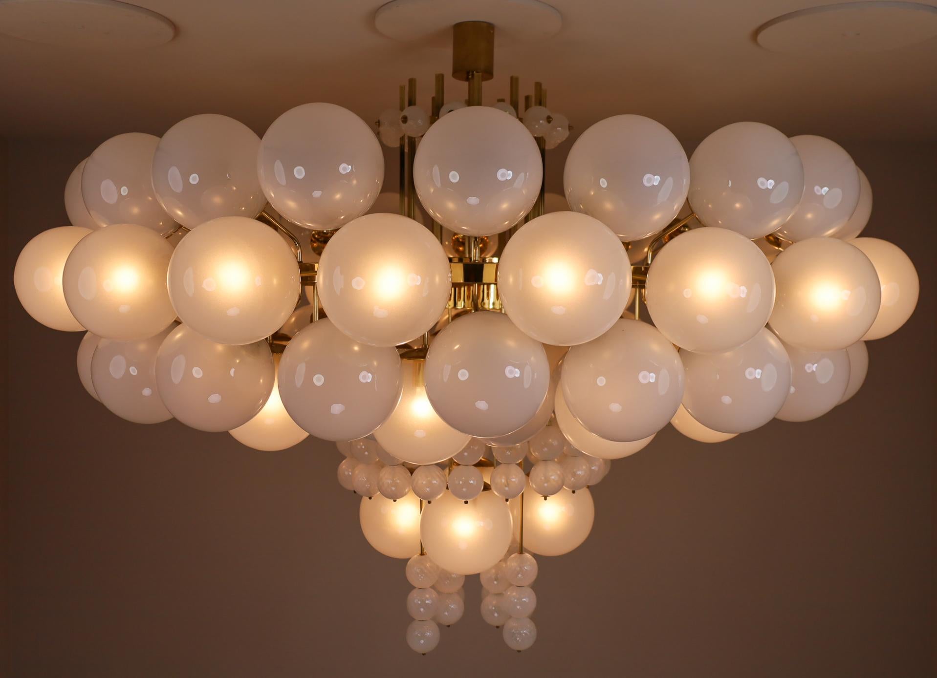 XXL Hotel Chandelier with Brass Fixture and Hand-Blowed Frosted Glass Globes 9