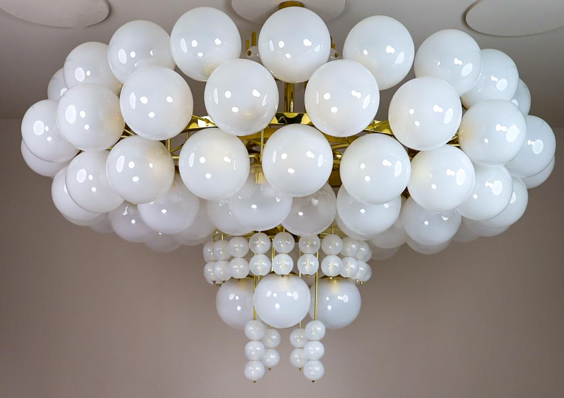 XXL Hotel Chandelier with Brass Fixture and Hand-Blowed Frosted Glass Globes 11