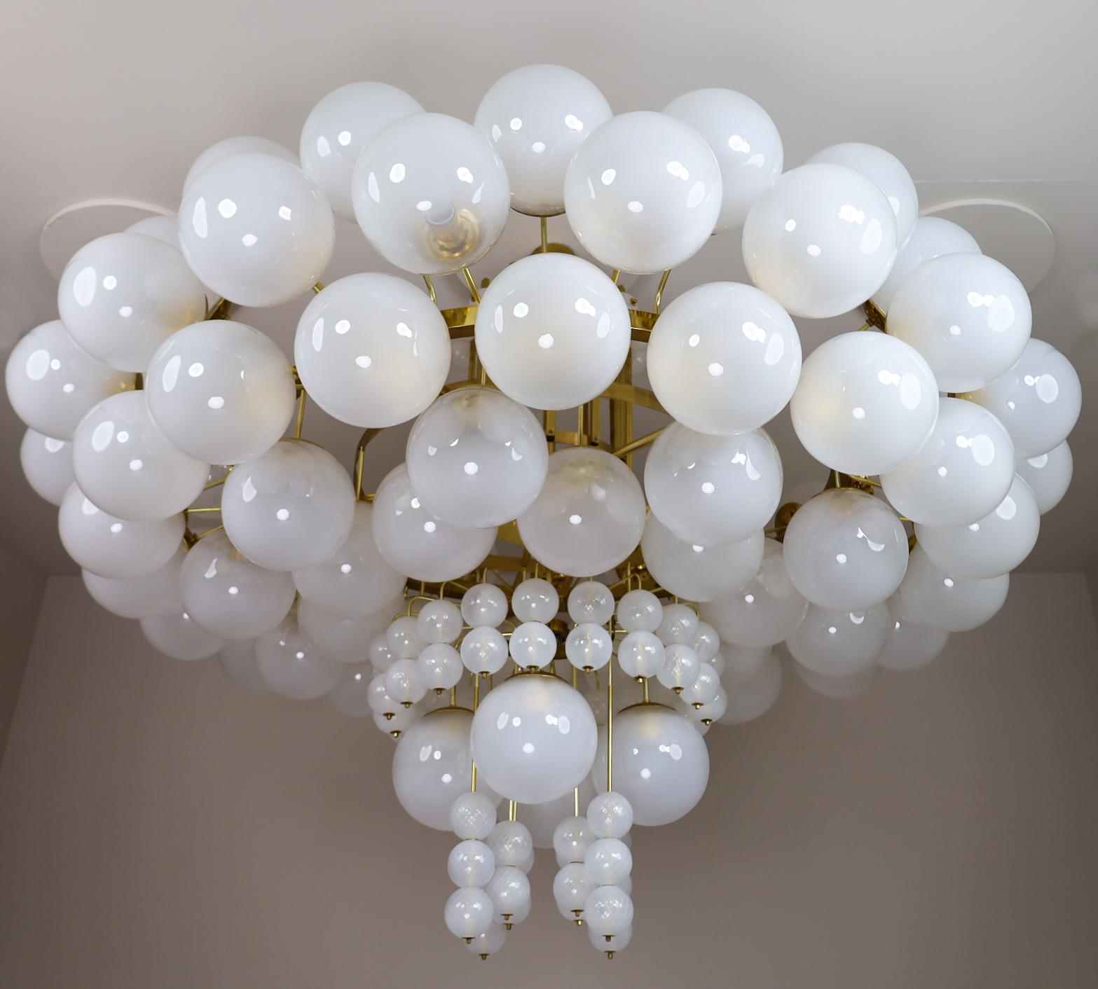 Czech XXL Hotel Chandelier with Brass Fixture and Hand-Blowed Frosted Glass Globes
