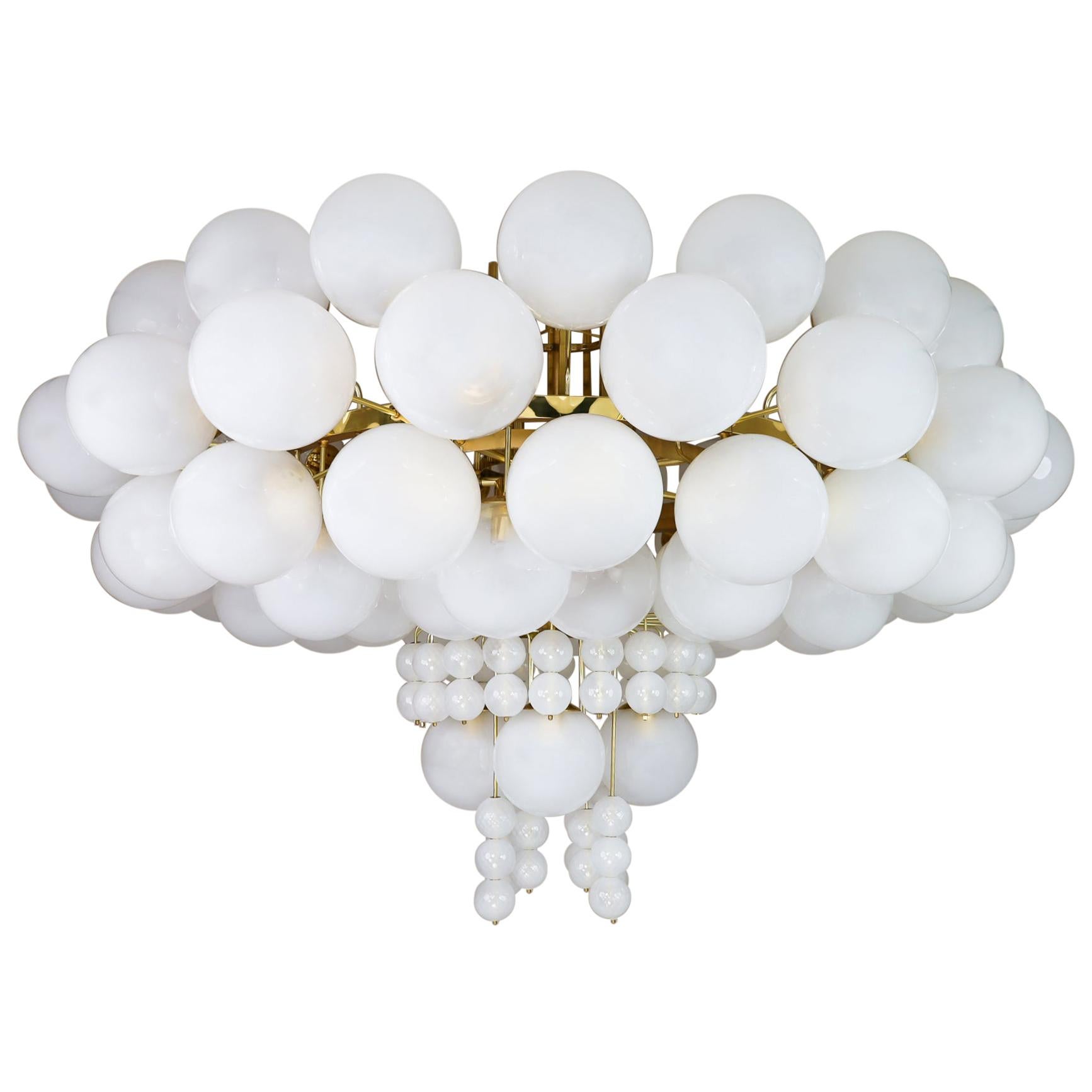 XXL Hotel Chandelier with Brass Fixture and Hand-Blowed Frosted Glass Globes