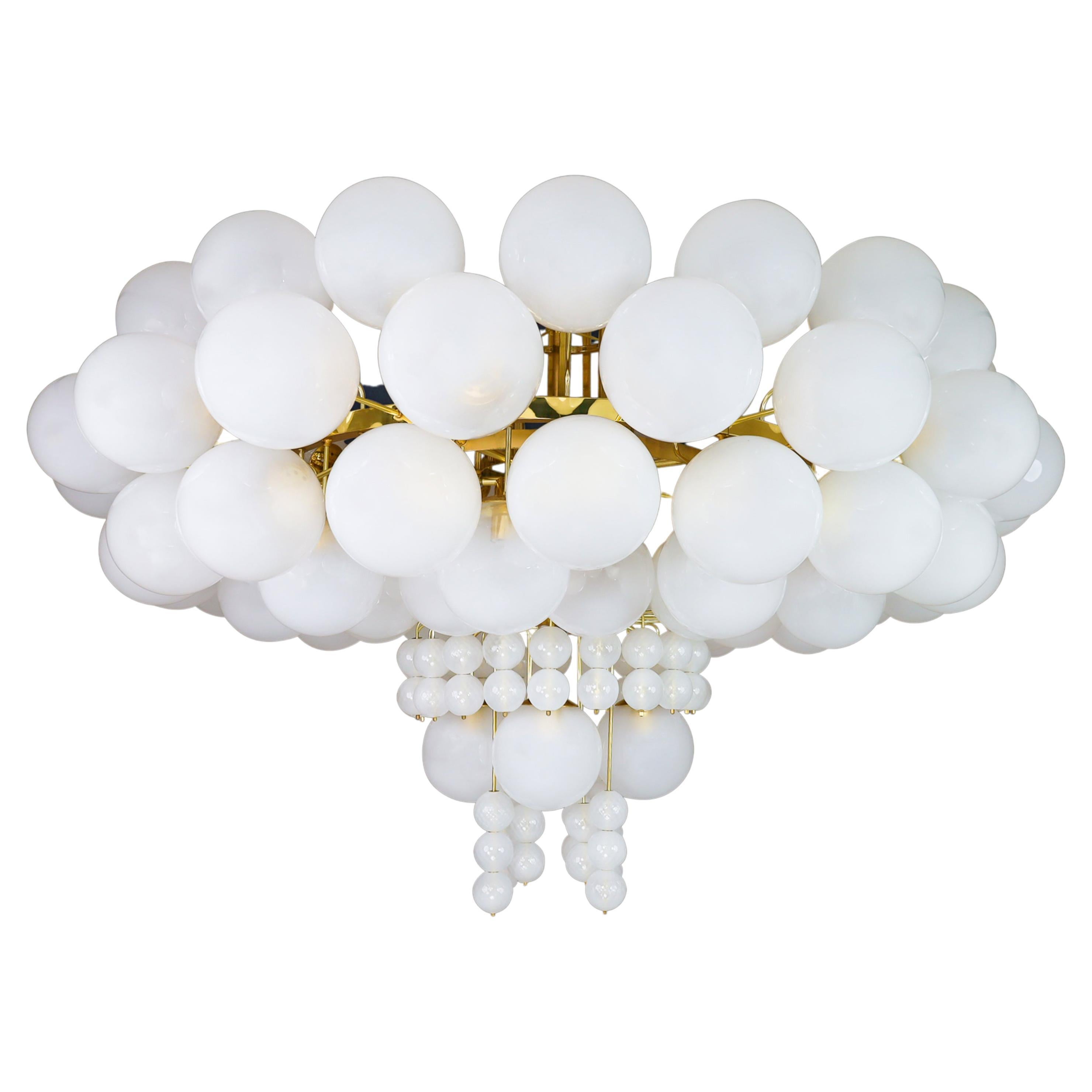 XXL Hotel Chandelier with Brass Fixture and Hand-Blowed Frosted Glass Globes For Sale