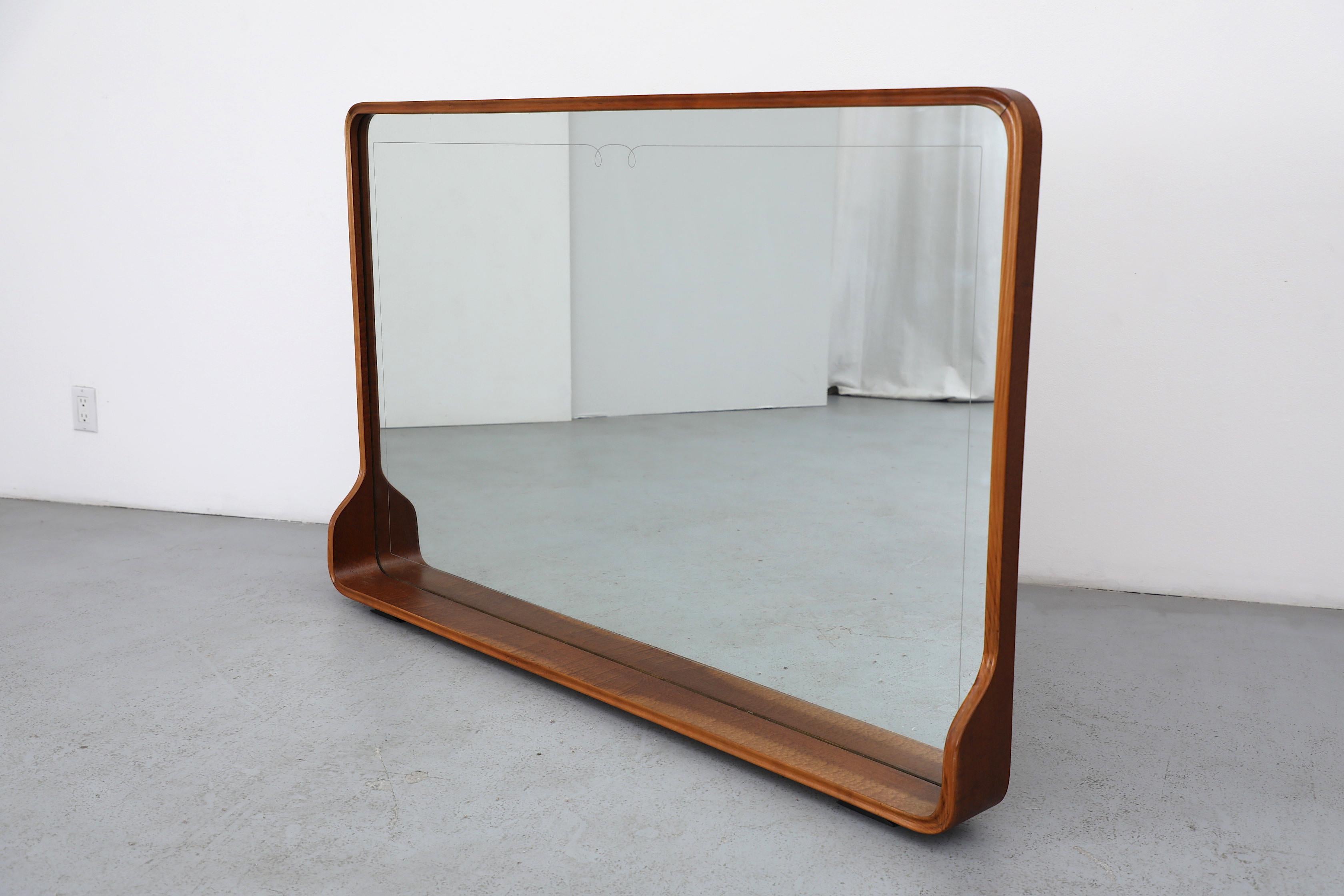 XXL Italian Mid-Century Standing Mirror w/ Shelf, Carved Wood Frame For Sale 6