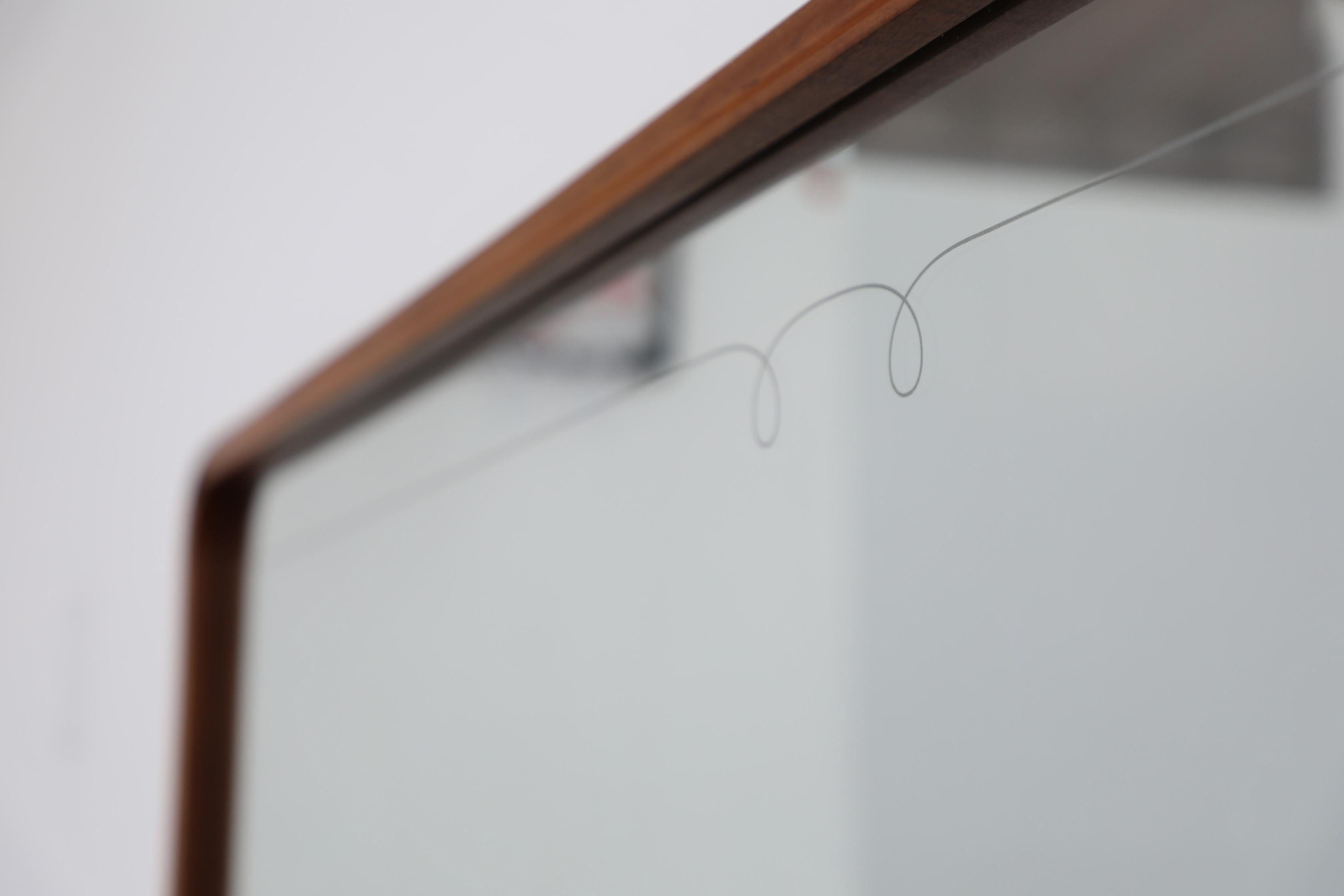 Mid-20th Century XXL Italian Mid-Century Standing Mirror w/ Shelf, Carved Wood Frame For Sale