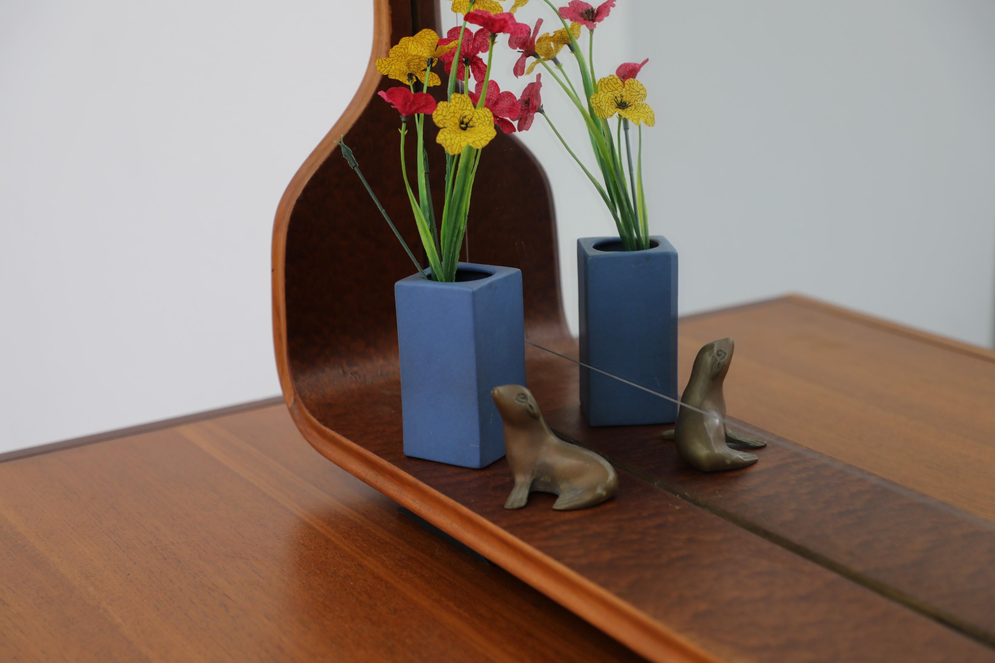 XXL Italian Mid-Century Standing Mirror w/ Shelf, Carved Wood Frame For Sale 1