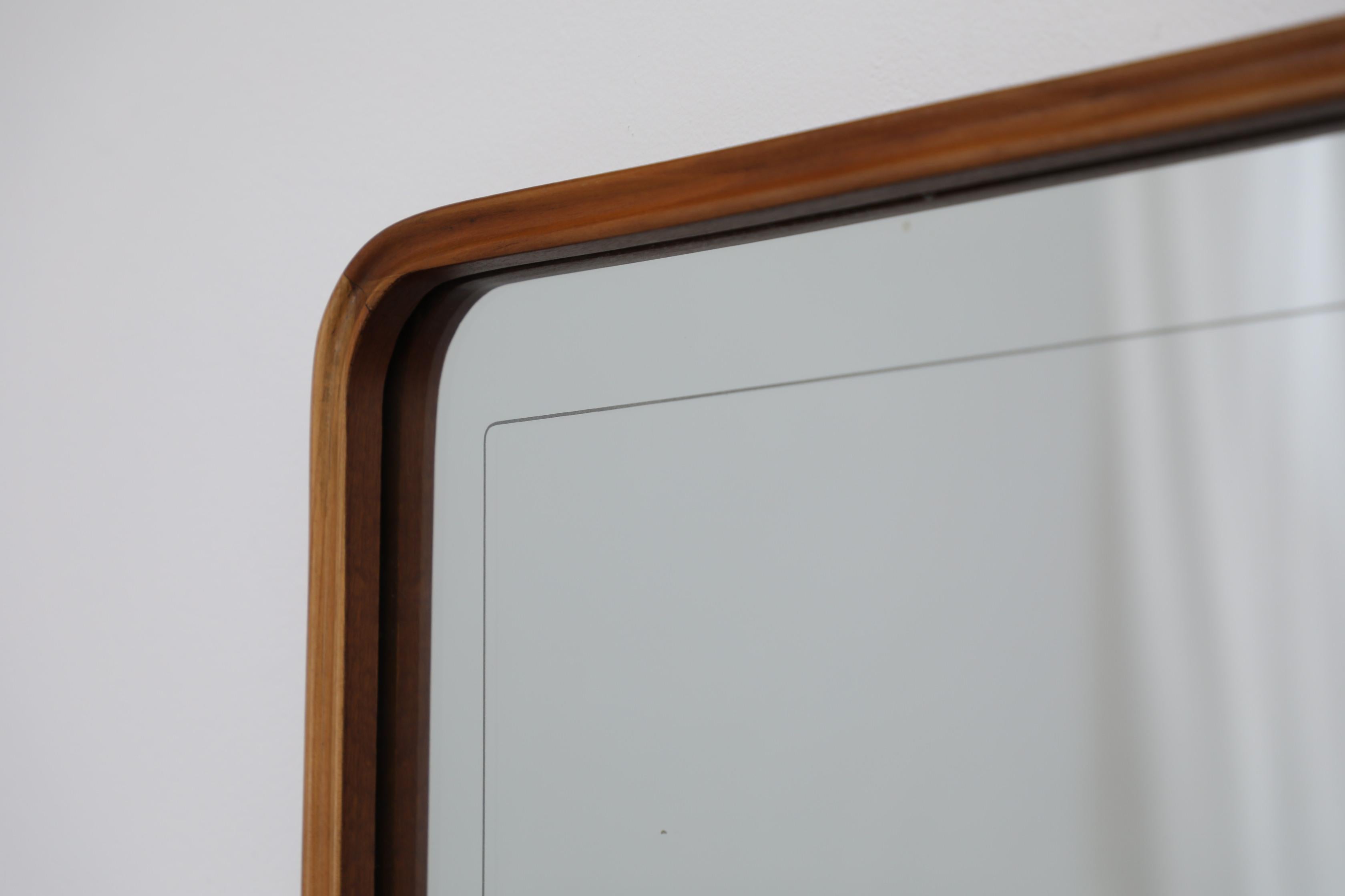 XXL Italian Mid-Century Standing Mirror w/ Shelf, Carved Wood Frame For Sale 2