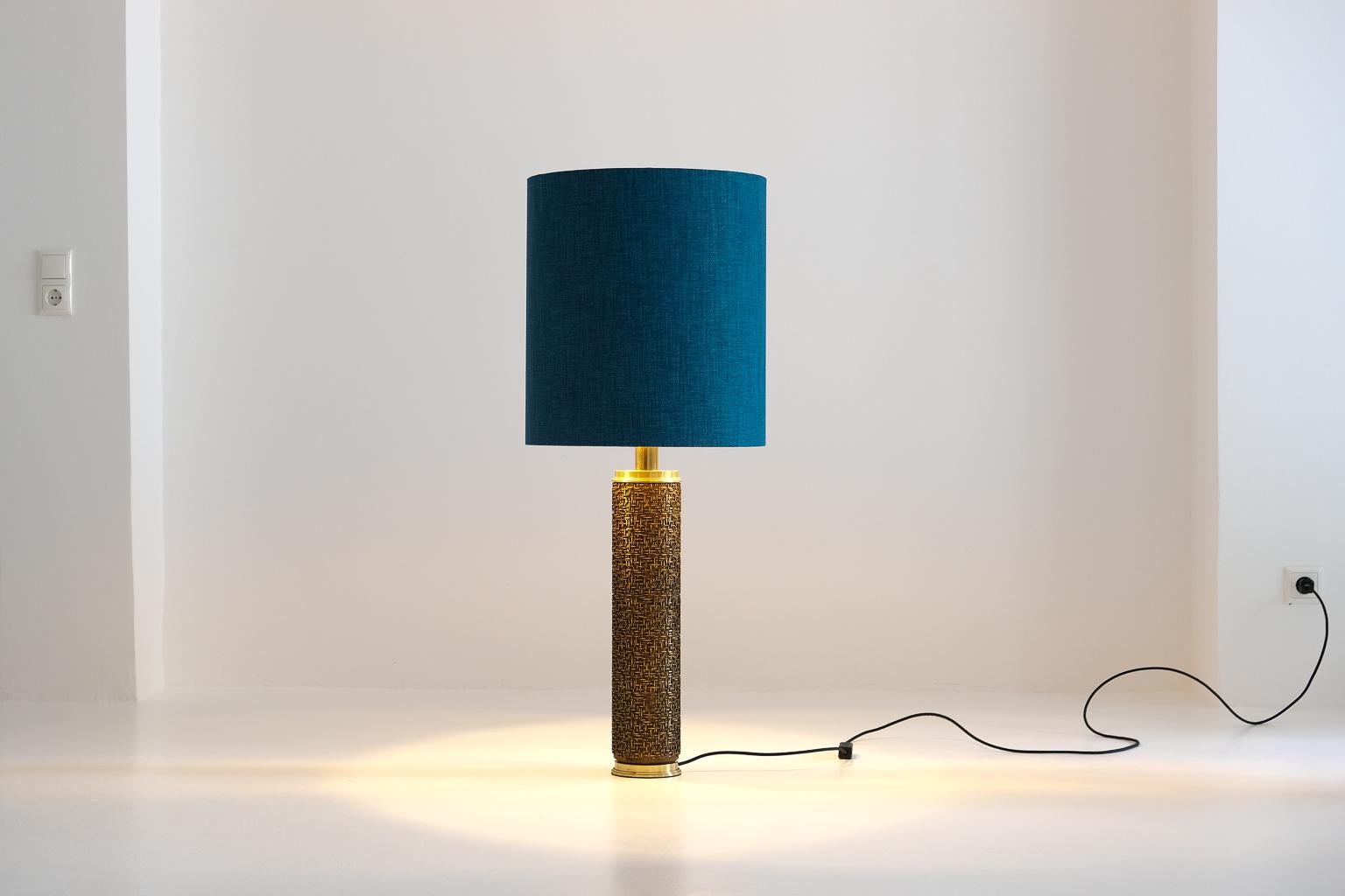 Mid-Century Modern XXL italian table lamp with leather pierced brass relief feet, 1960s For Sale