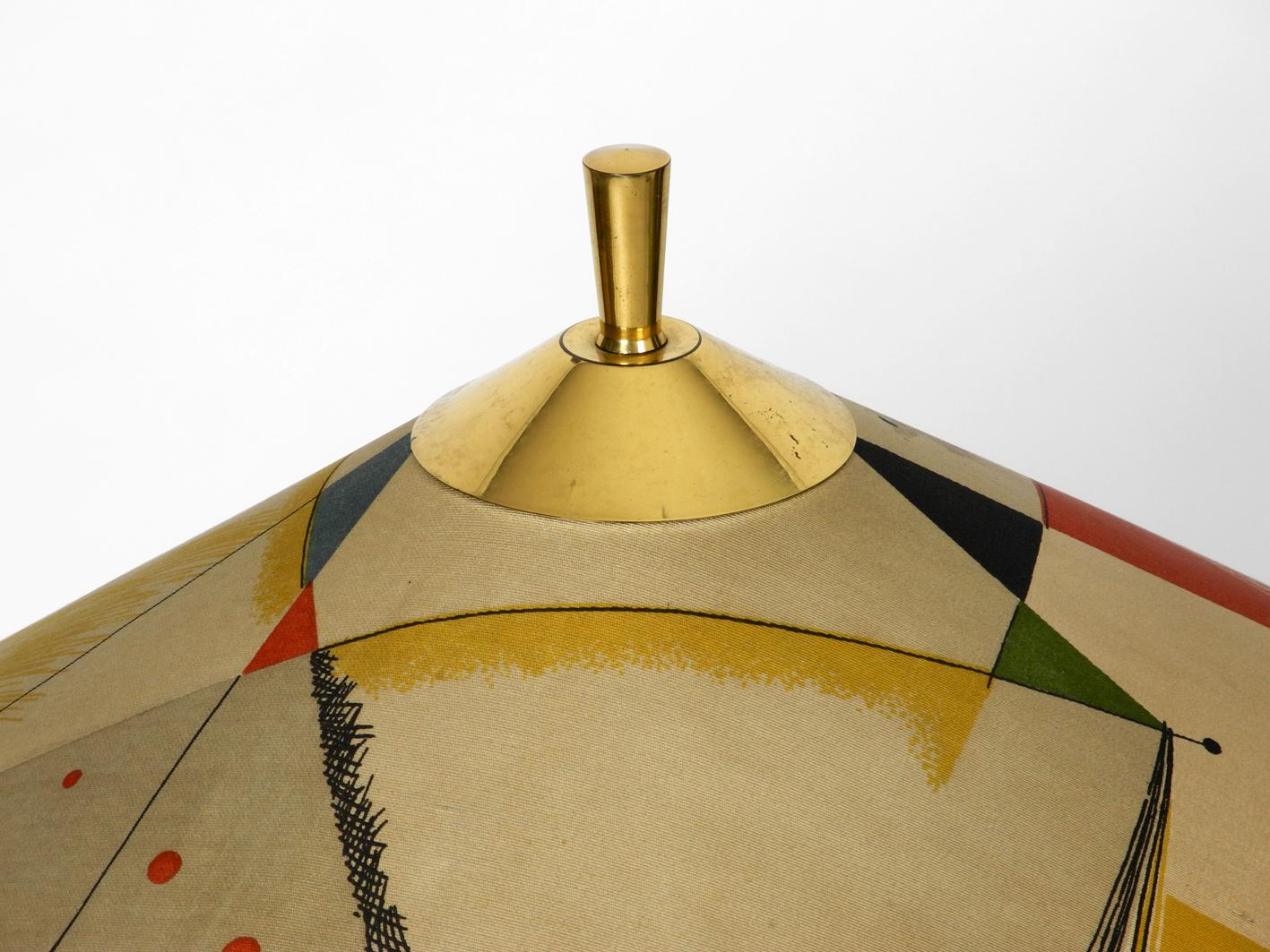 XXL Kalmar Midcentury Brass Tripod Table Lamp - Original Colorful Fabric Shade 4