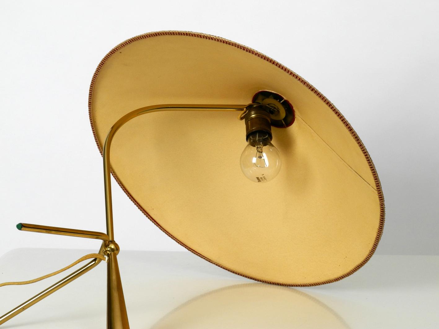XXL Kalmar Midcentury Brass Tripod Table Lamp - Original Colorful Fabric Shade 7