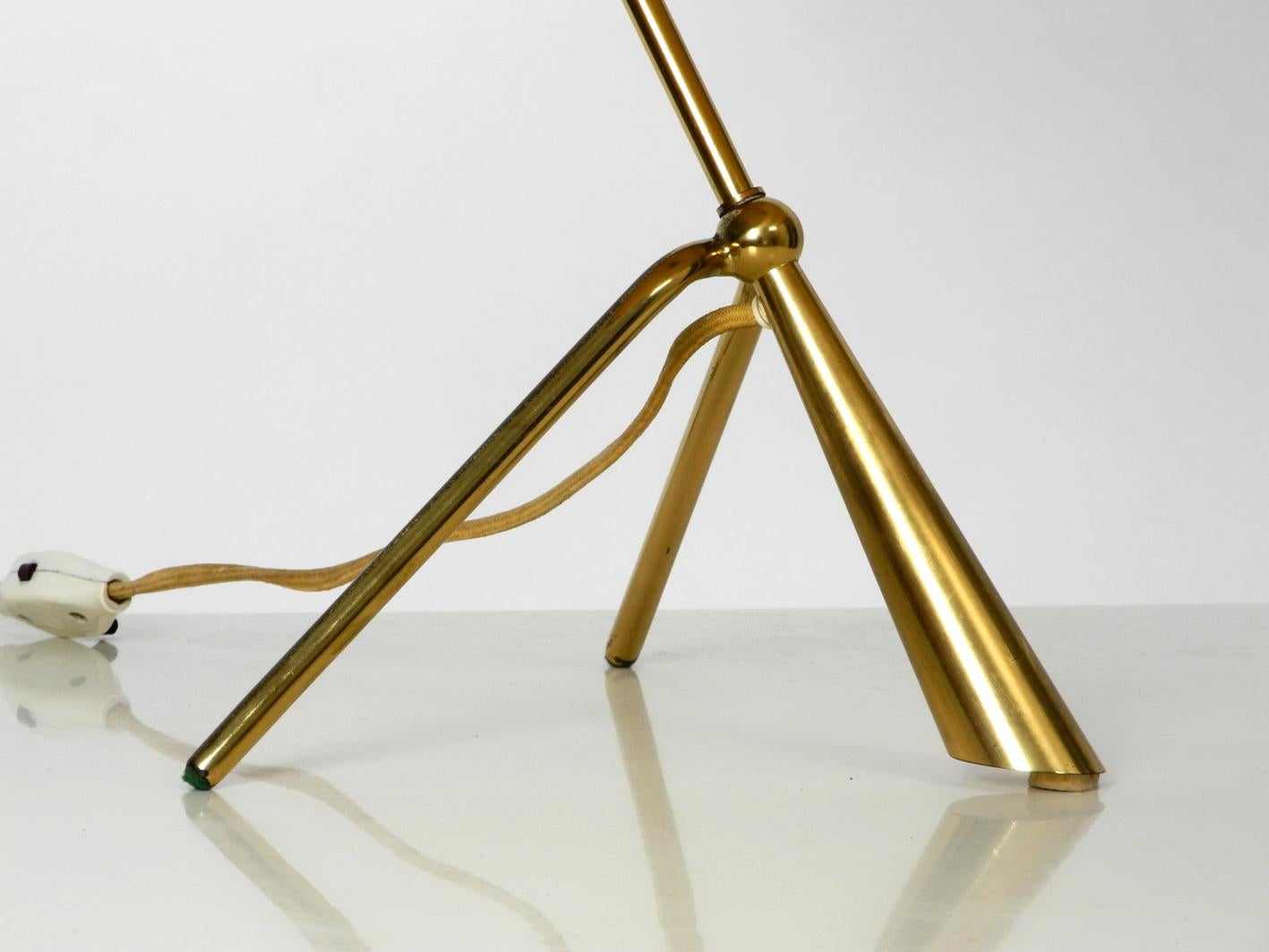 XXL Kalmar Midcentury Brass Tripod Table Lamp - Original Colorful Fabric Shade 1