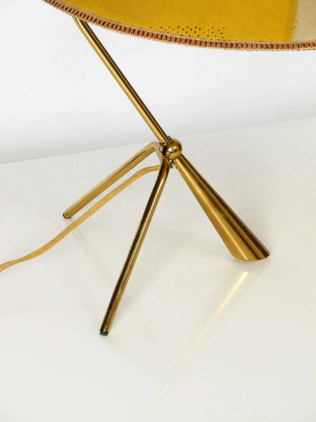 XXL Kalmar Midcentury Brass Tripod Table Lamp - Original Colorful Fabric Shade 2