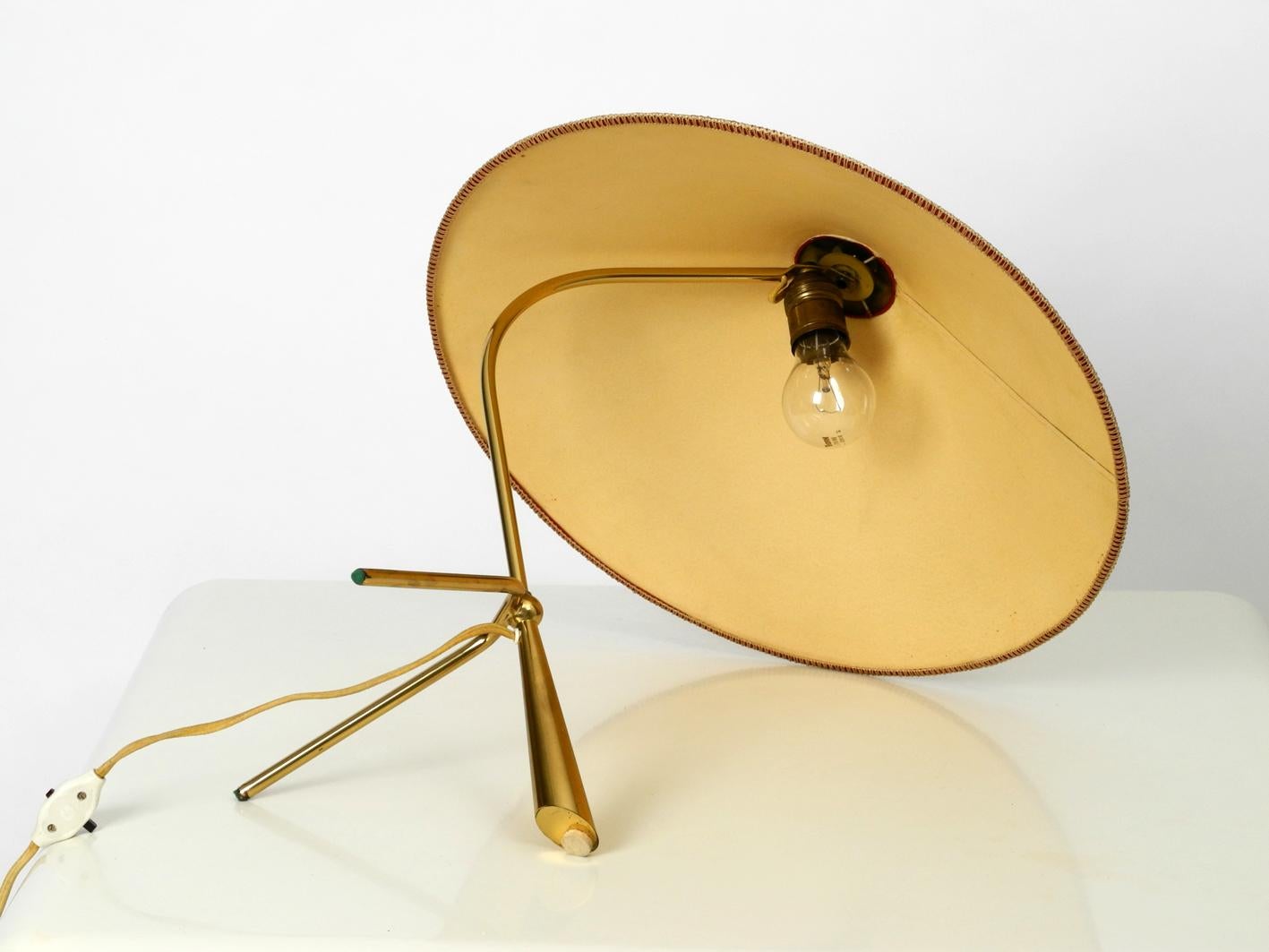 XXL Kalmar Midcentury Brass Tripod Table Lamp - Original Colorful Fabric Shade 3