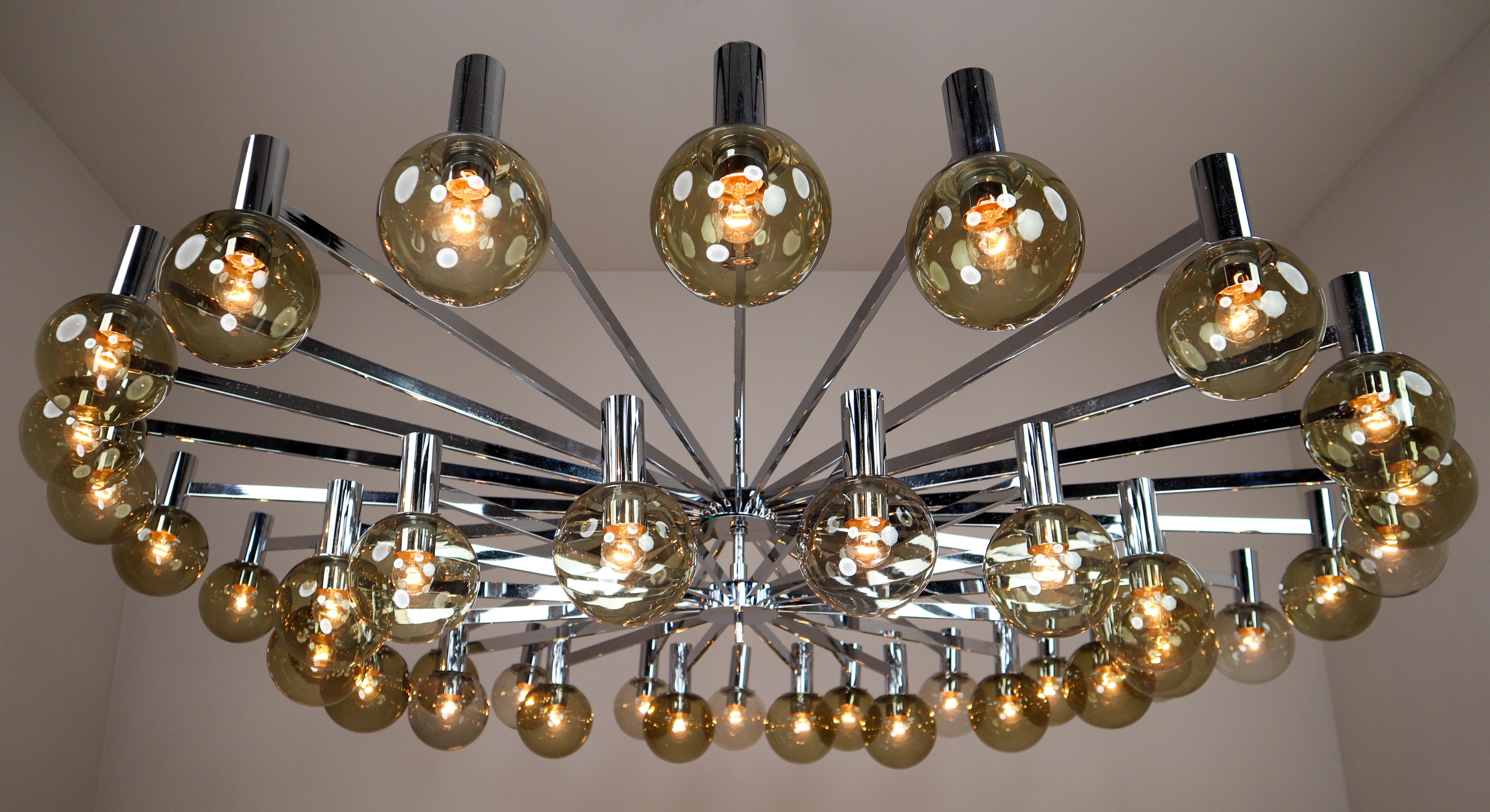 Italian XXL Large Mid-Century Modern Chrome and Glass Chandelier, Italy, 1970s