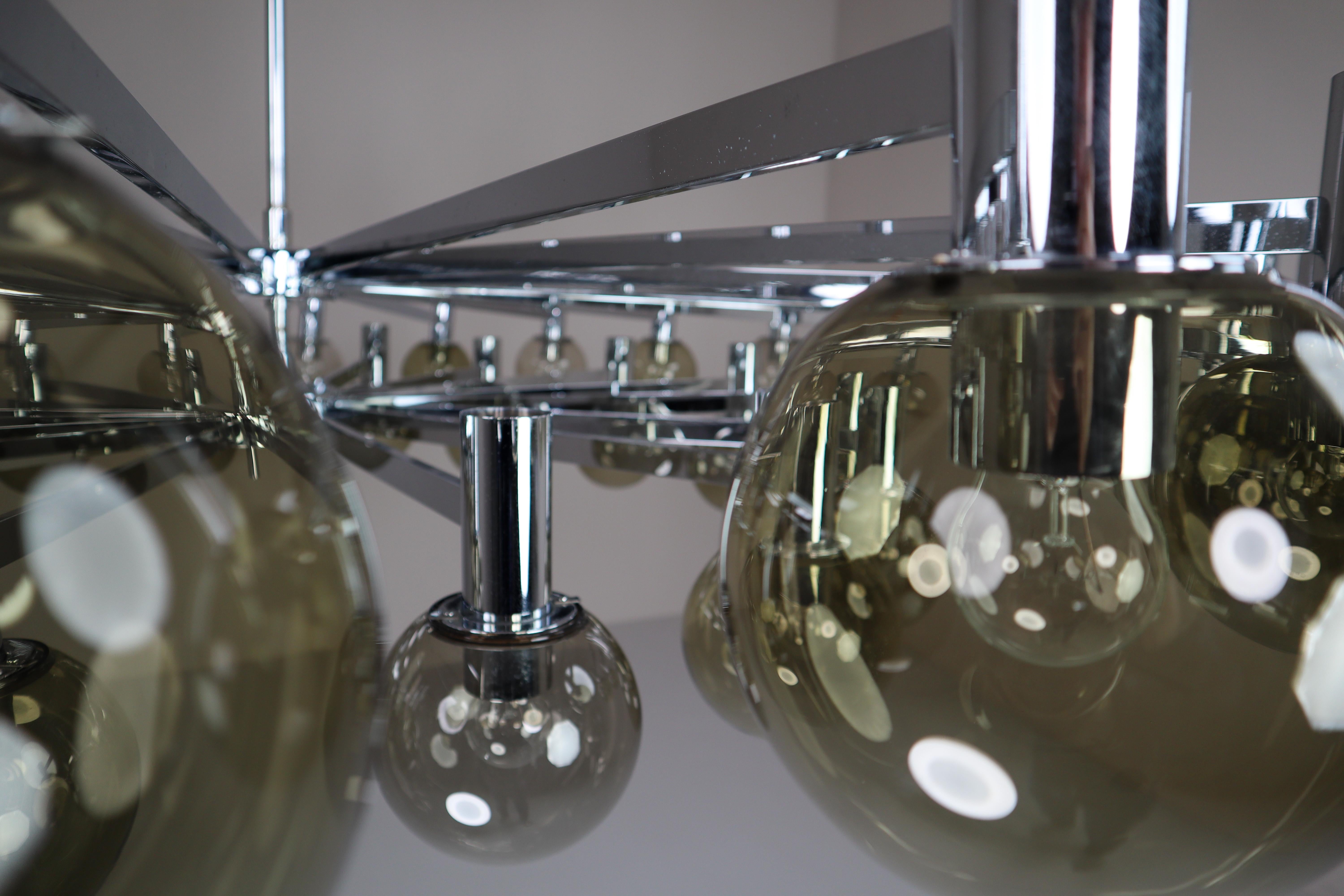 XXL Large Mid-Century Modern Chrome and Glass Chandelier, Italy, 1970s 2