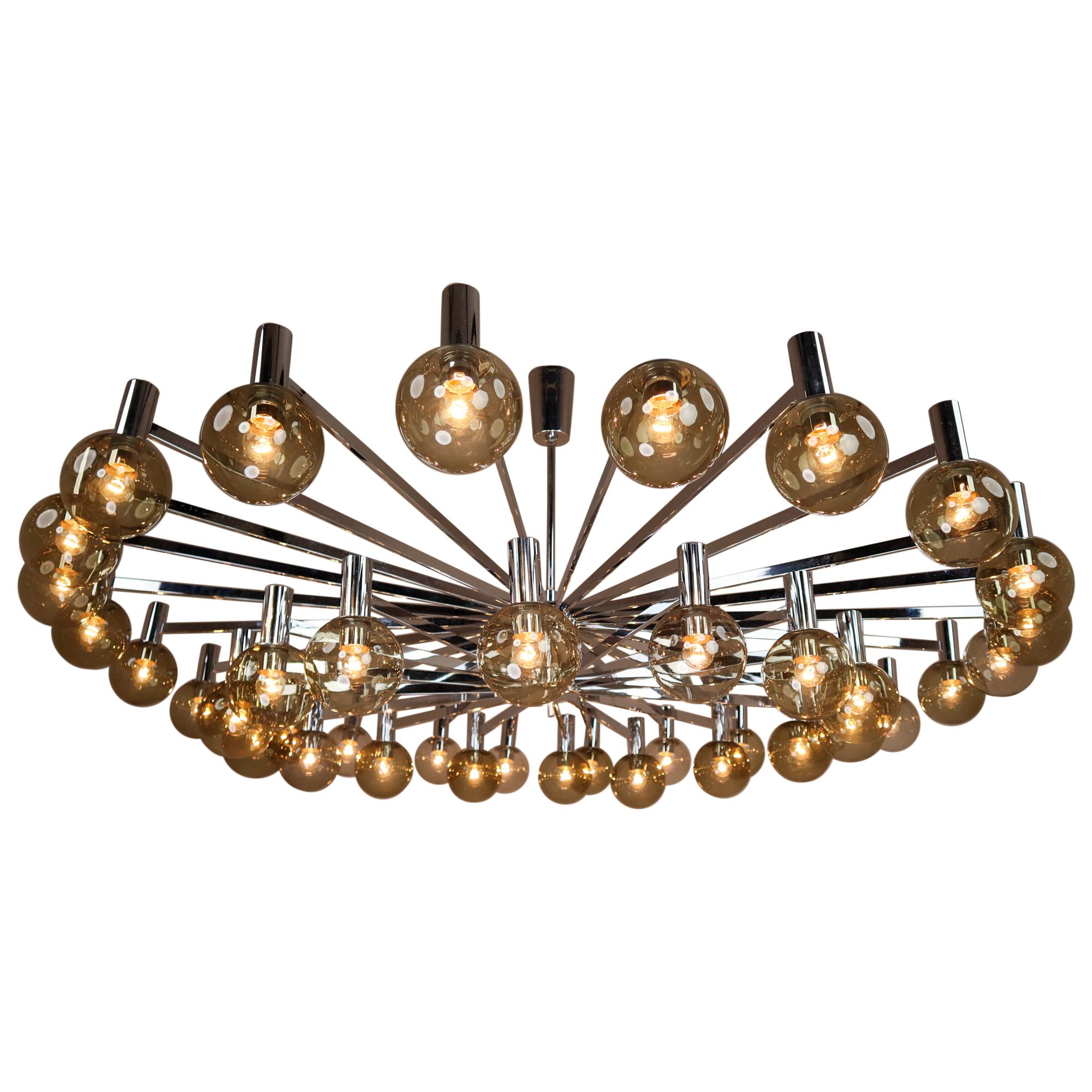 XXL Large Mid-Century Modern Chrome and Glass Chandelier, Italy, 1970s