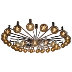 XXL Large Mid-Century Modern Chrome and Glass Chandelier, Italy, 1970s