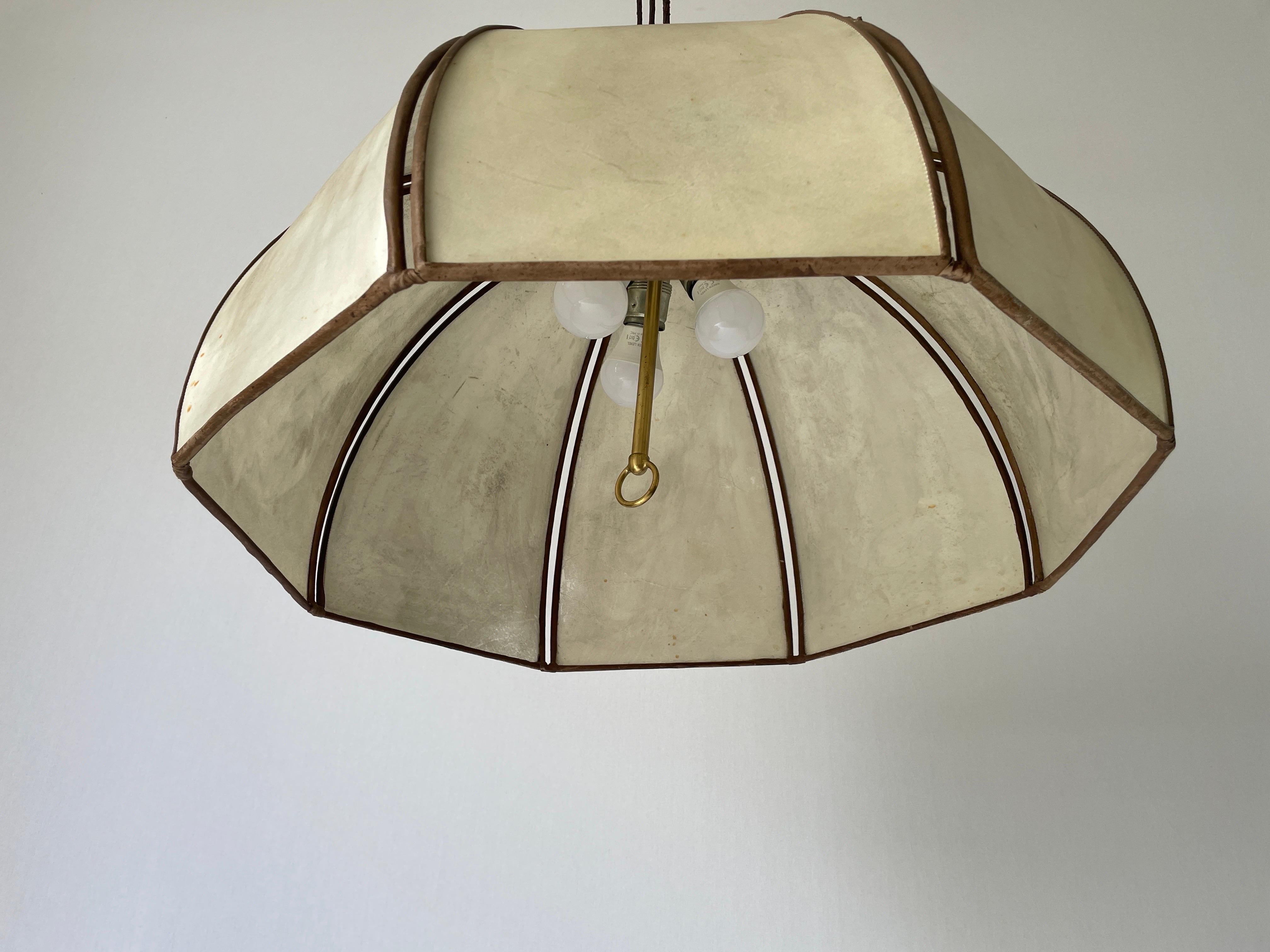 Lampada a sospensione regolabile con paralume in pelle XXL, anni '60, Germania in vendita 5