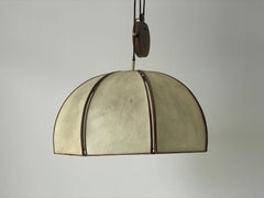 XXL Leather Shade Adjustable Counterweight Pendant Lamp, 1960s, Germany