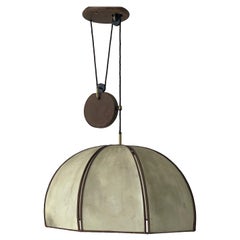 XXL Leather Shade Adjustable Counterweight Pendant Lamp, 1960s, Germany