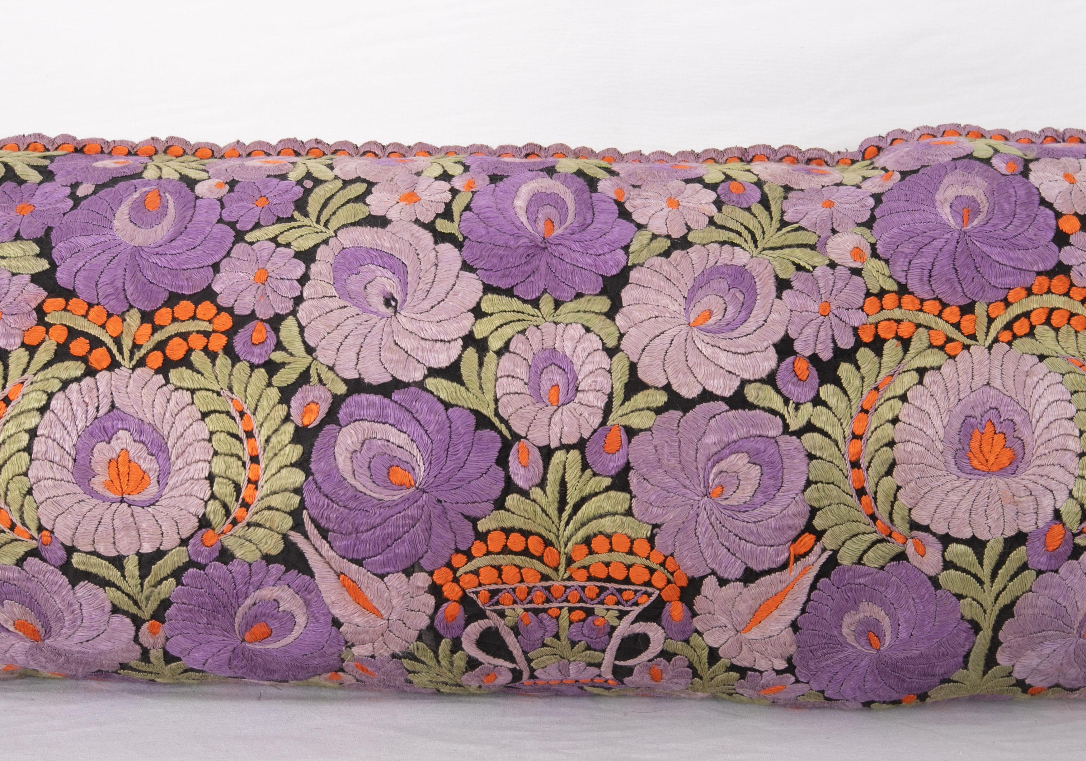 Embroidered XXL Lumbar Pillowcase Made from a Matyo Embroidery, Hungary, Early 20th C For Sale