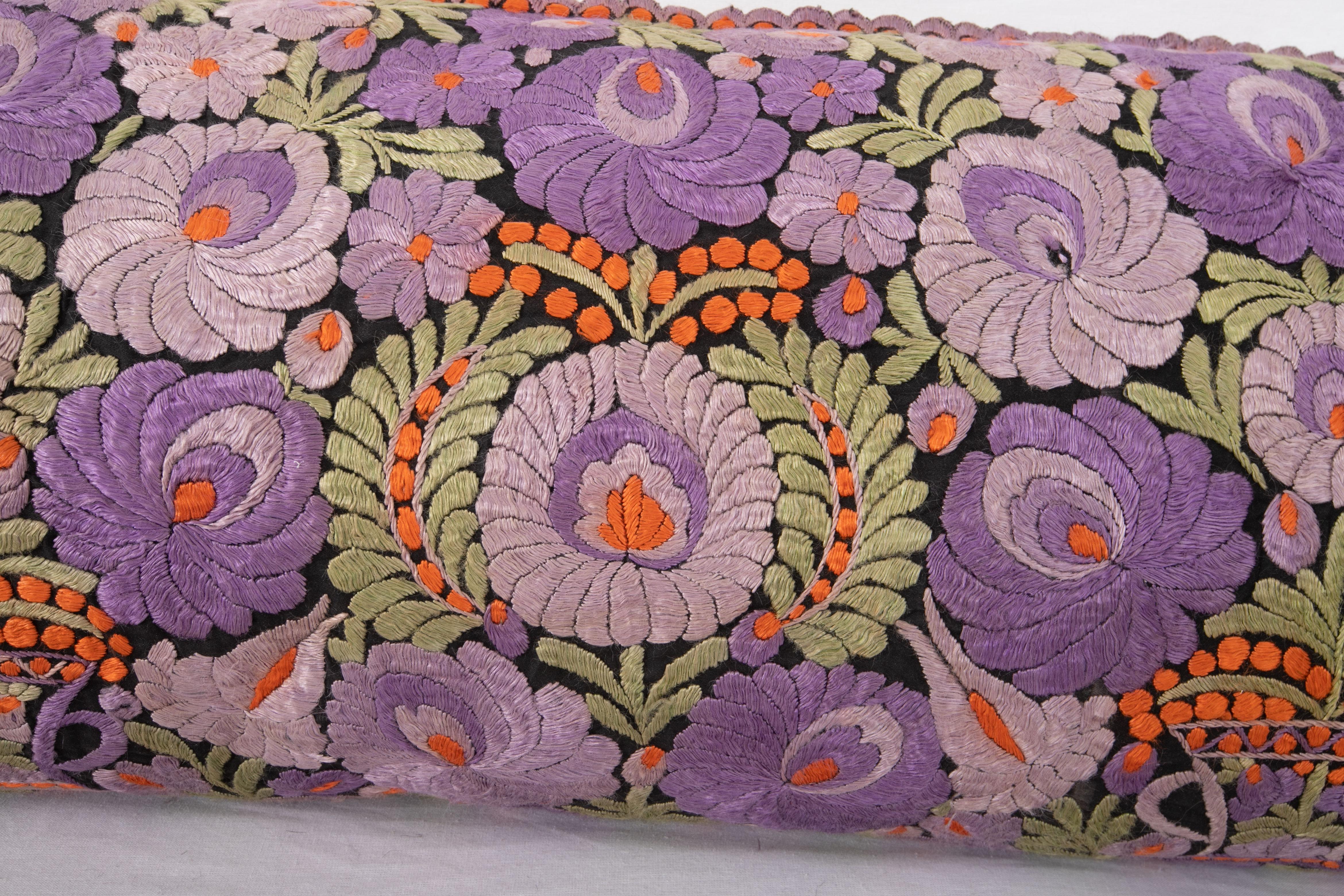 Silk XXL Lumbar Pillowcase Made from a Matyo Embroidery, Hungary, Early 20th C For Sale