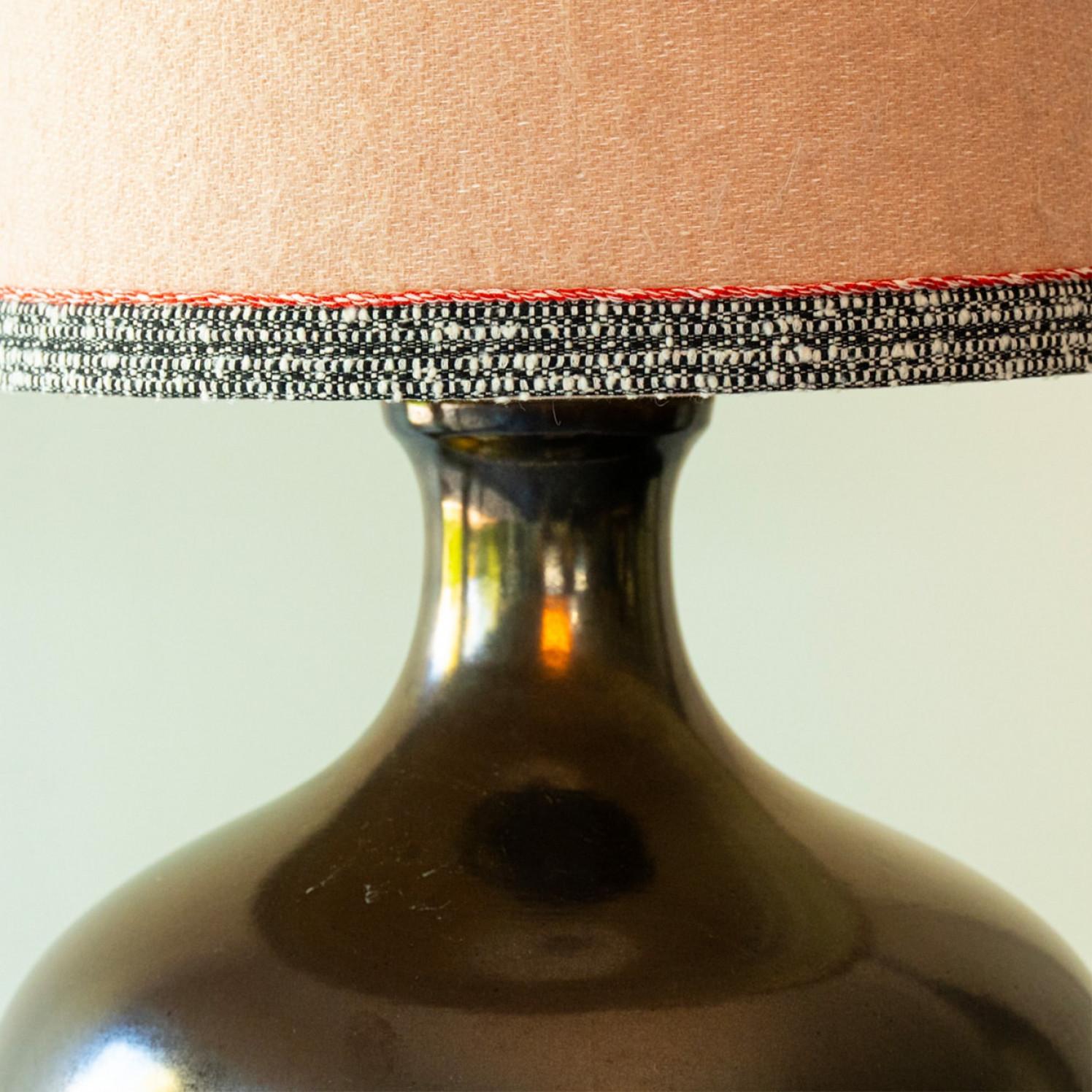 Other XXL Metallic Ceramic FLoor Table Lamp, Mohair Lampshade by R. Houben, 1970 For Sale