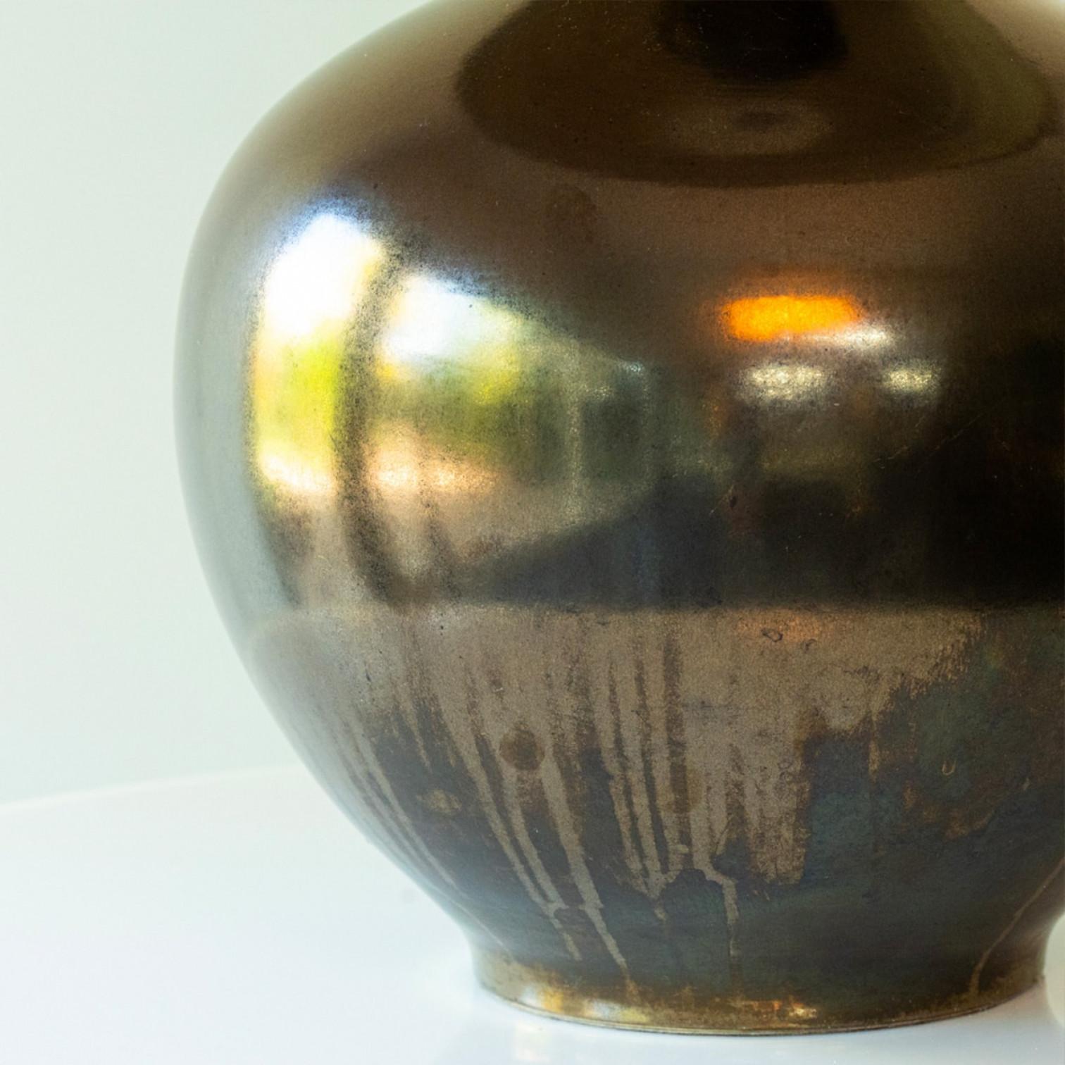 Late 20th Century XXL Metallic Ceramic FLoor Table Lamp, Mohair Lampshade by R. Houben, 1970 For Sale