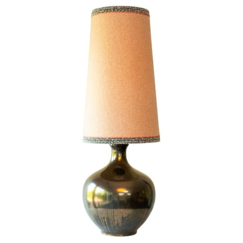 Lampe de bureau XXL en céramique métallique, abat-jour en mohair de R. Houben, 1970