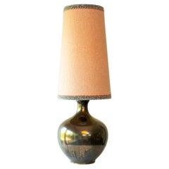 XXL Metallic Keramik FLoor Tischlampe, Mohair-Lampenschirm von R. Houben, 1970