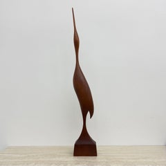 XXL Mid Century solid teak wooden crane bird figurine sculpture , 1960s