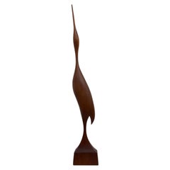 XXL Mid Century solid teak wooden crane bird figurine sculpture , 1960s