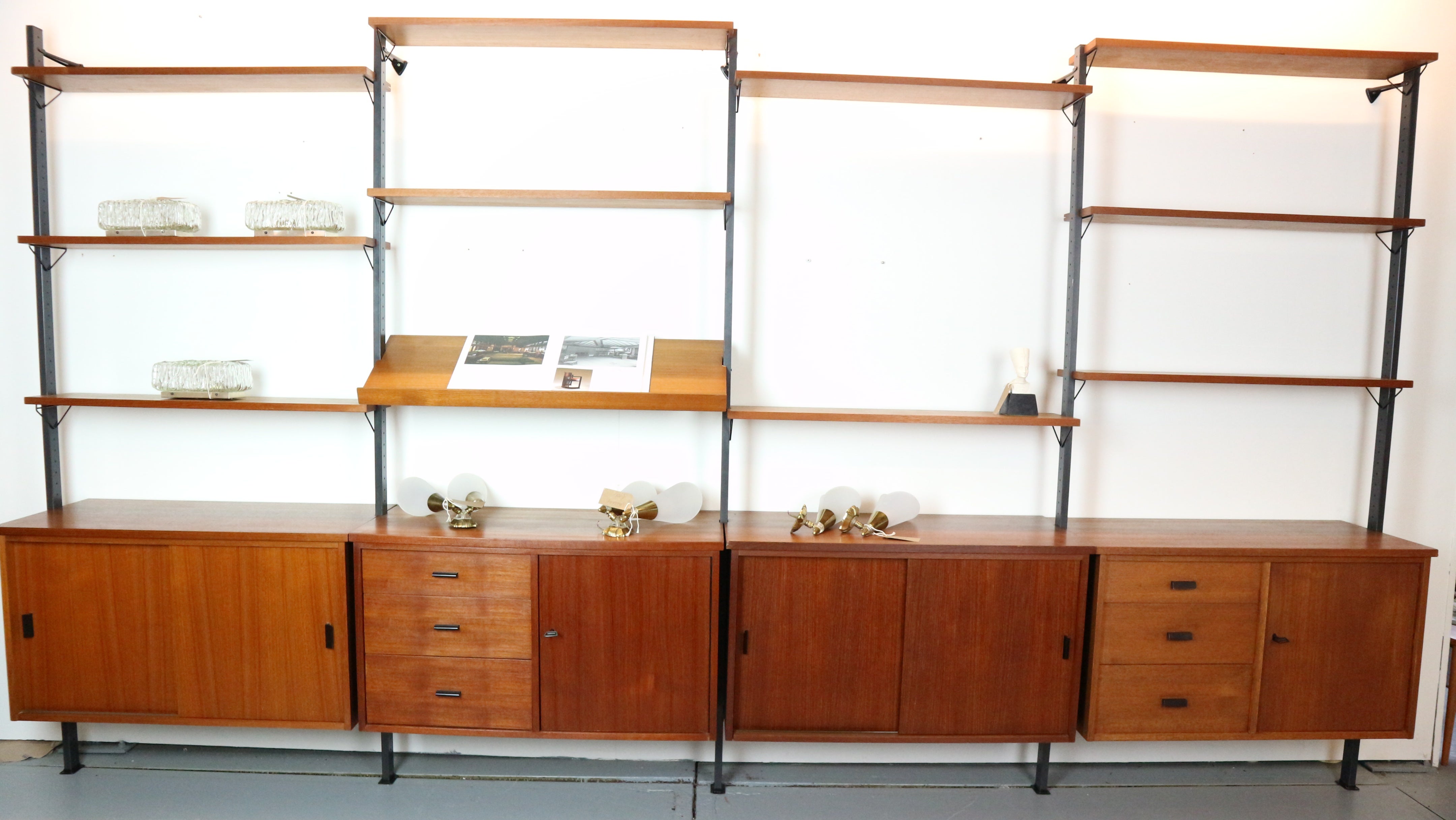 XXL Mid-Century String-Regalsystem aus Teakholz und Metall von Olof Pira Schweden, 1960er Jahre